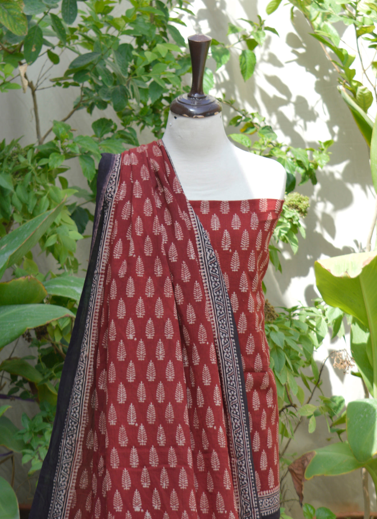 Unstitched Ajrak suit in Mountain Buta design – lawn fabric shirt and dupatta