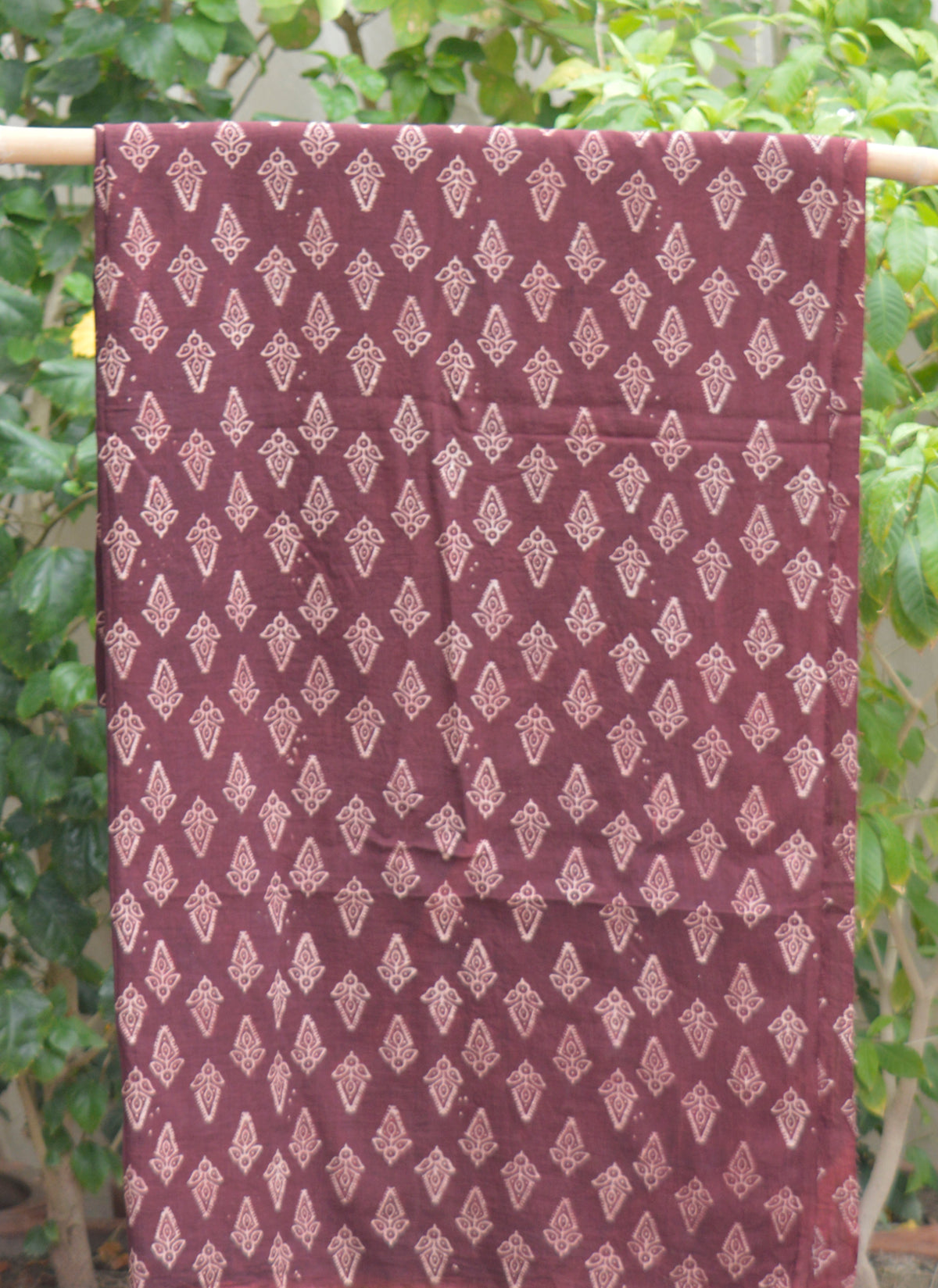 Burgundy maroon floral butta hand block printed lawn fabric for kurta shirt and top