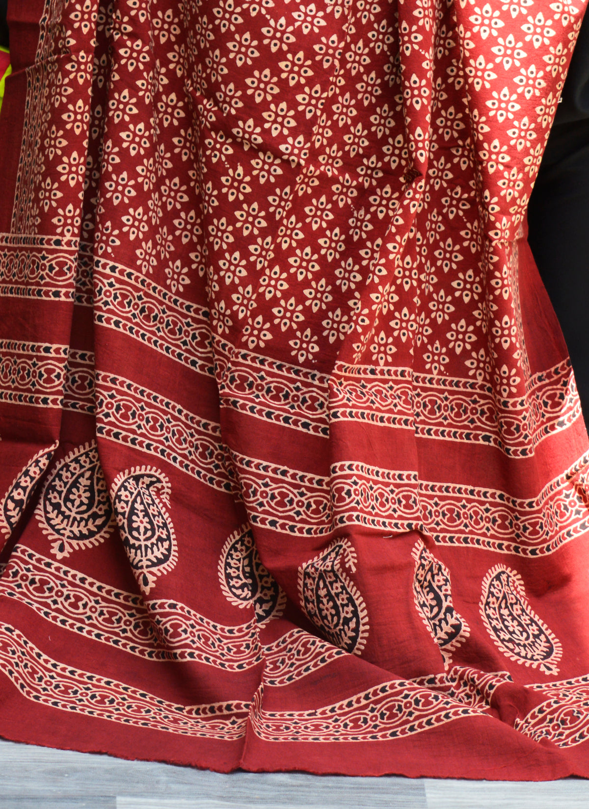 Ajrak floral print chaadar – hand block printed wrap in earthy tones
