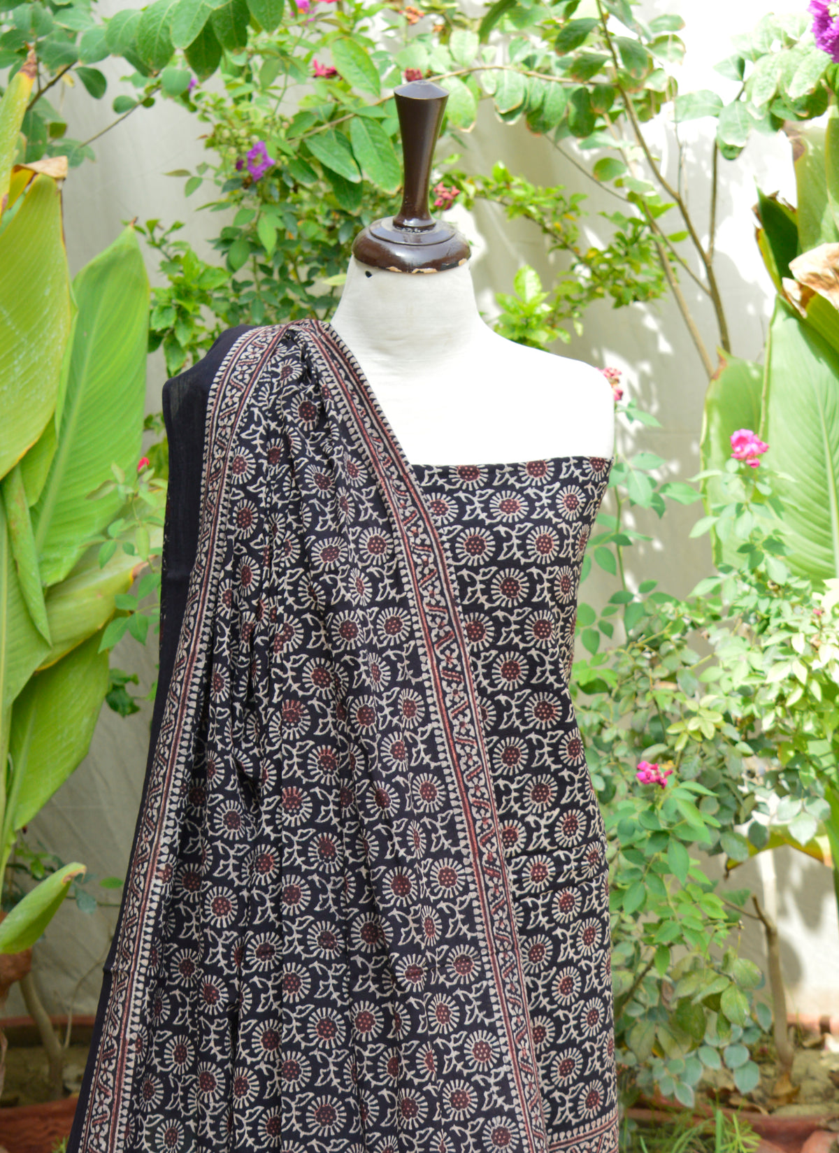 Hand Block Printed Ajrak Lawn Two-Piece – Organic Dye in Midnight Tones