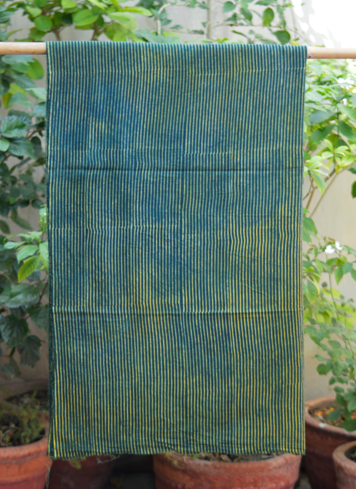 Green stripe Ajrak fabric for pants shalwar plazo hand block printed lawn