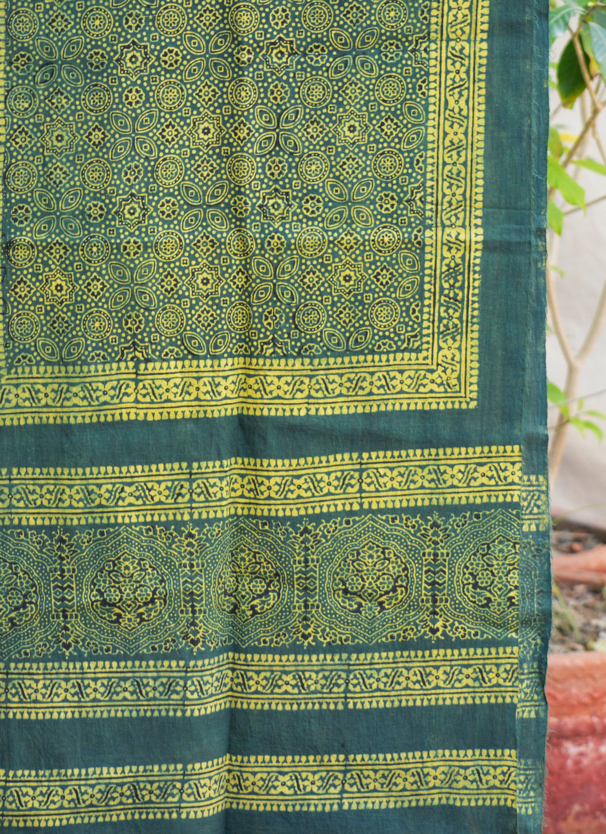 Organic dye Ajrak Design Dress scarf green traditional Sindhi pattern