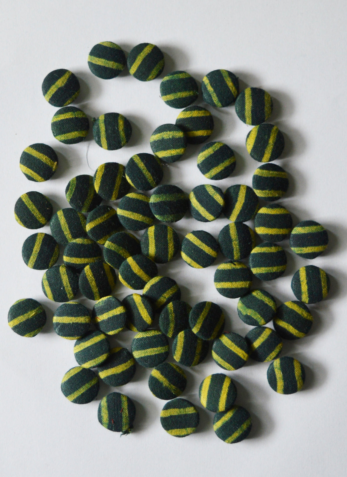 Premium handmade Ajrak fabric buttons featuring classic green stripe pattern and artisan craftsmanship