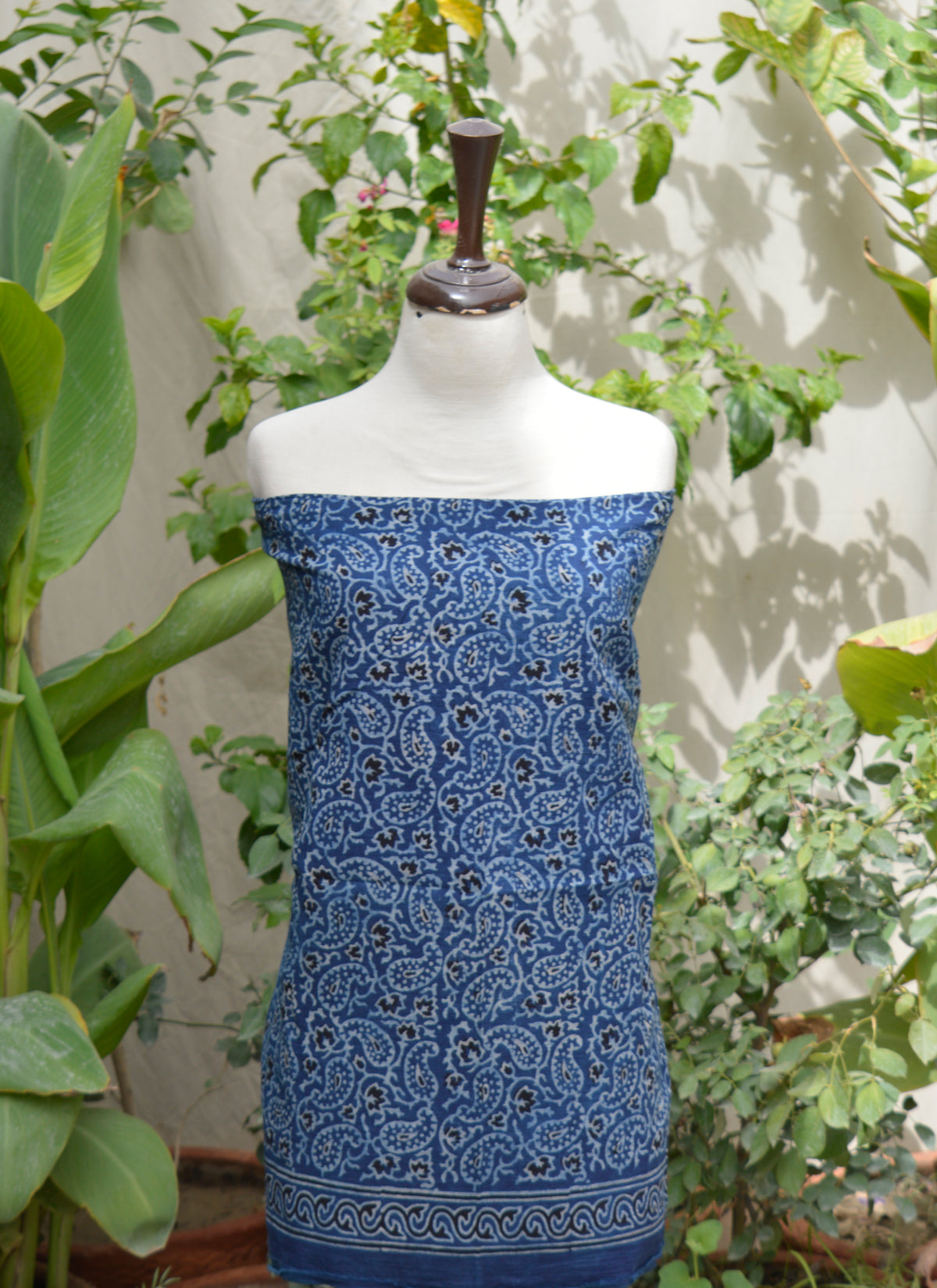 Handcrafted Ajrak Indigo Anbi two-piece outfit with sustainable organic dye printing on breathable fabric