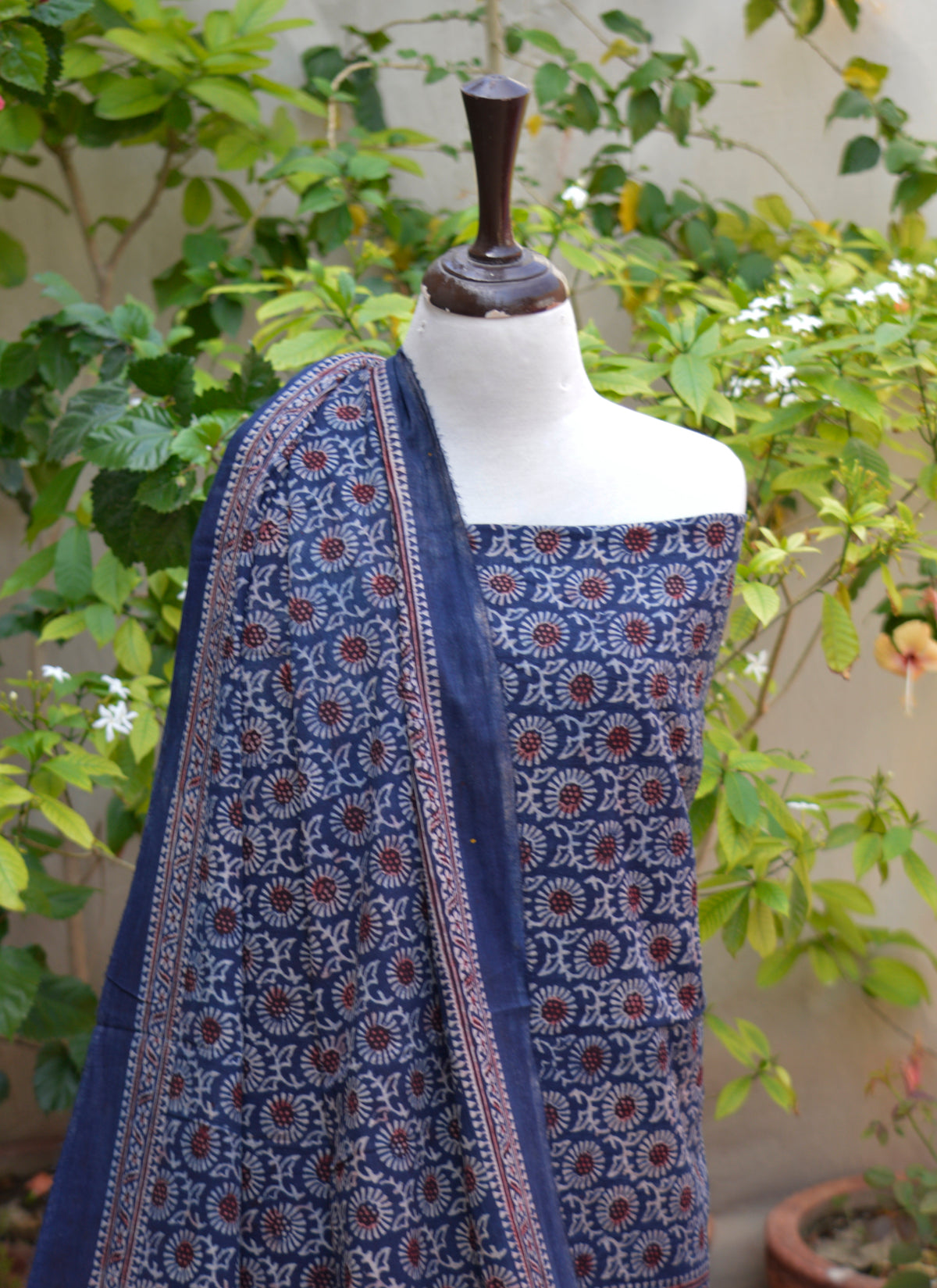 Traditional Indus heritage Ajrak Indigo Midnight Magic Mums unstitched two-piece set