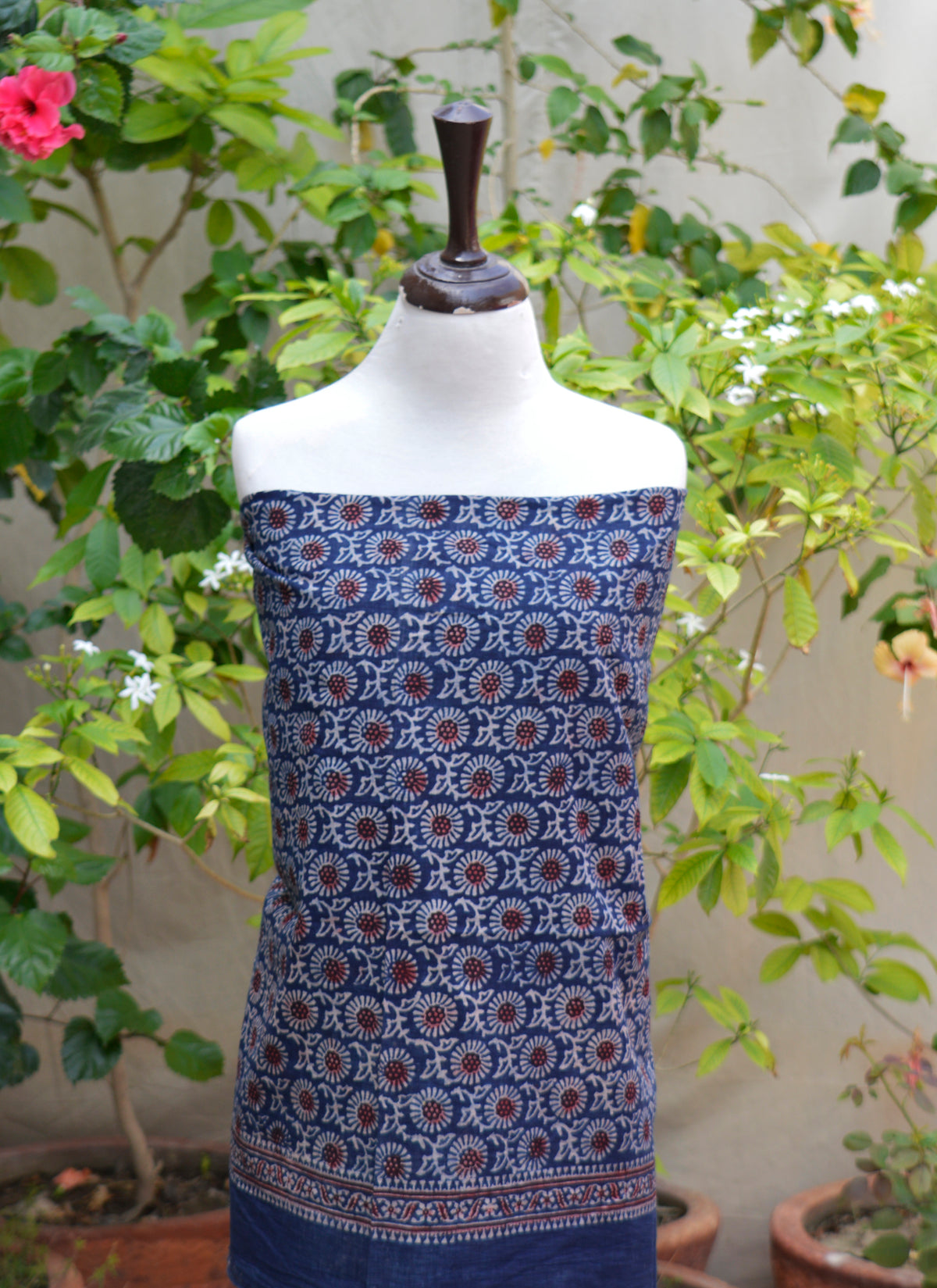 Organic dye Indigo Ajrak lawn shirt and dupatta Ajrak Design Dress