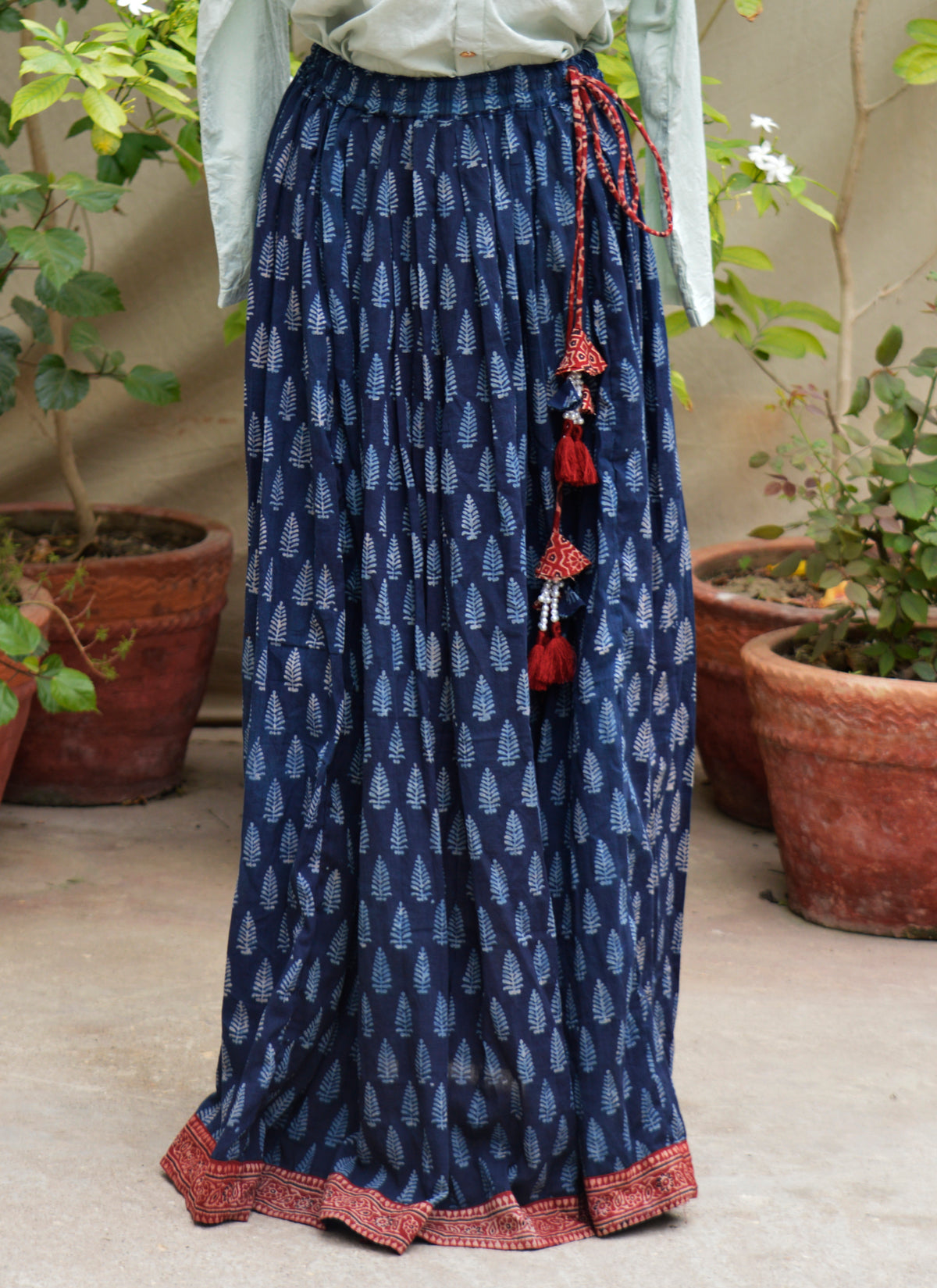 Traditional Sindhi Ajrak mountain butta lawn skirt adjustable waist