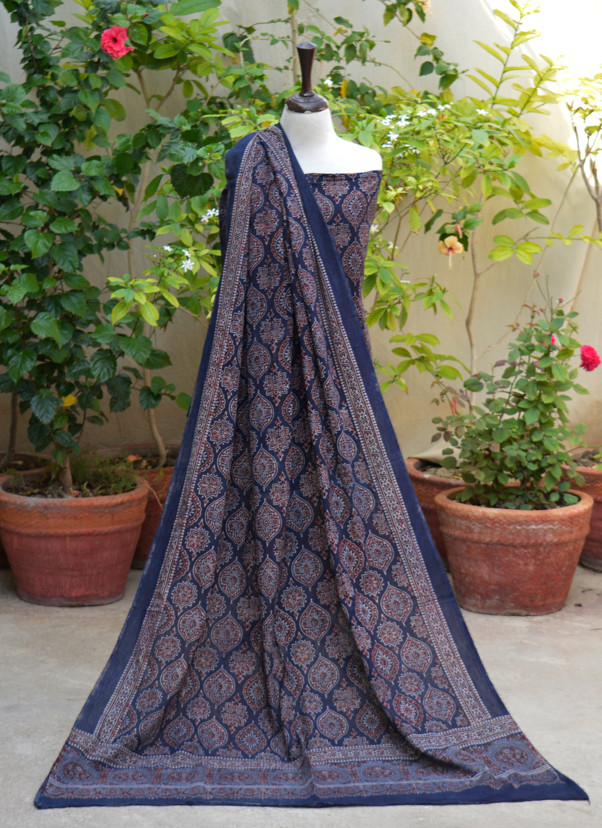 Traditional Indigo Ajrak lawn shirt and dupatta Ajrak Design Dress inspired by Indus heritage