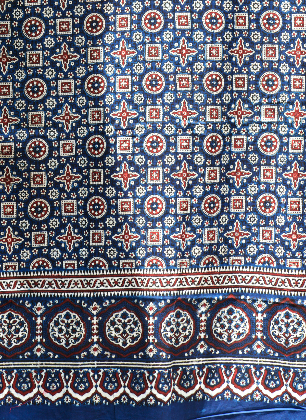 Hand Block Printed Sindhi Ajrak Fabric in Indigo and Maroon