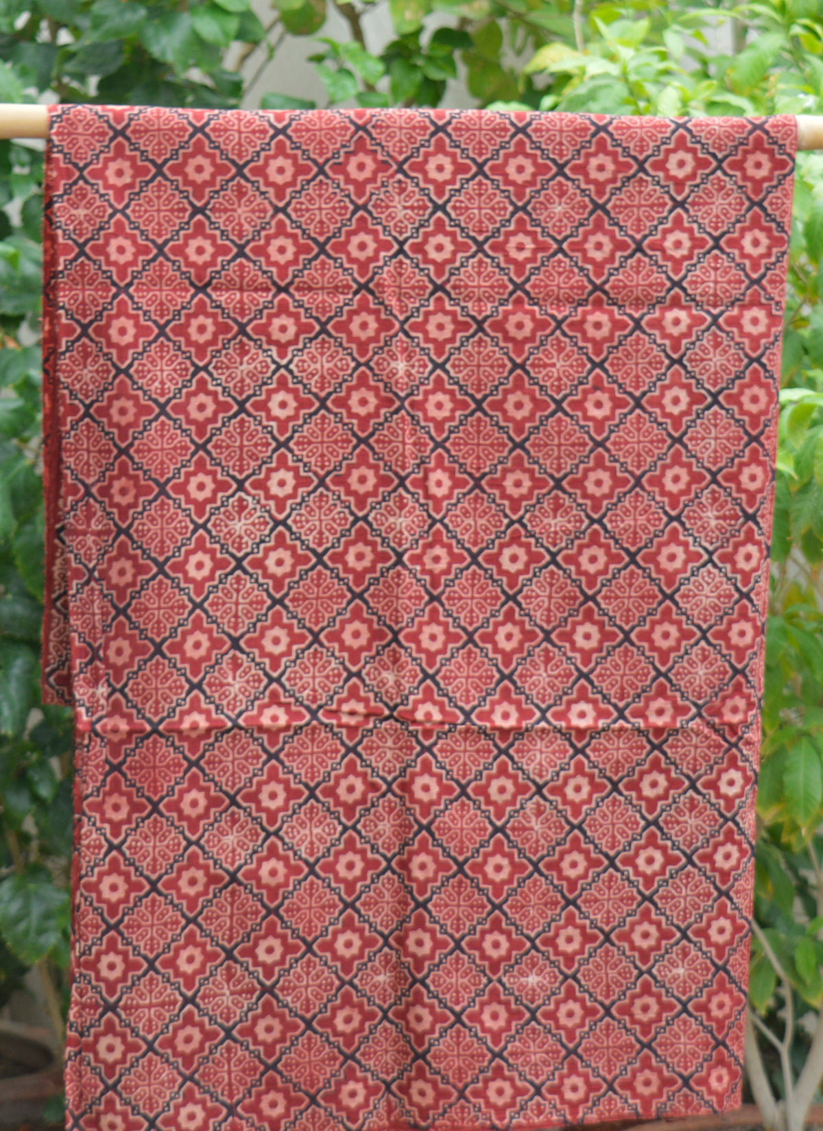 Hand block printed Ajrak fabric for kurta, shirt, top, and custom stitching projects