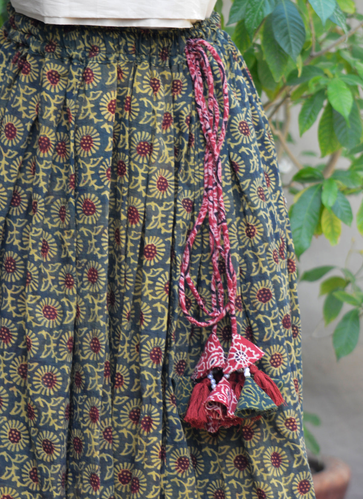Traditional Ajrak Design Dress lawn skirt with green floral hand block print