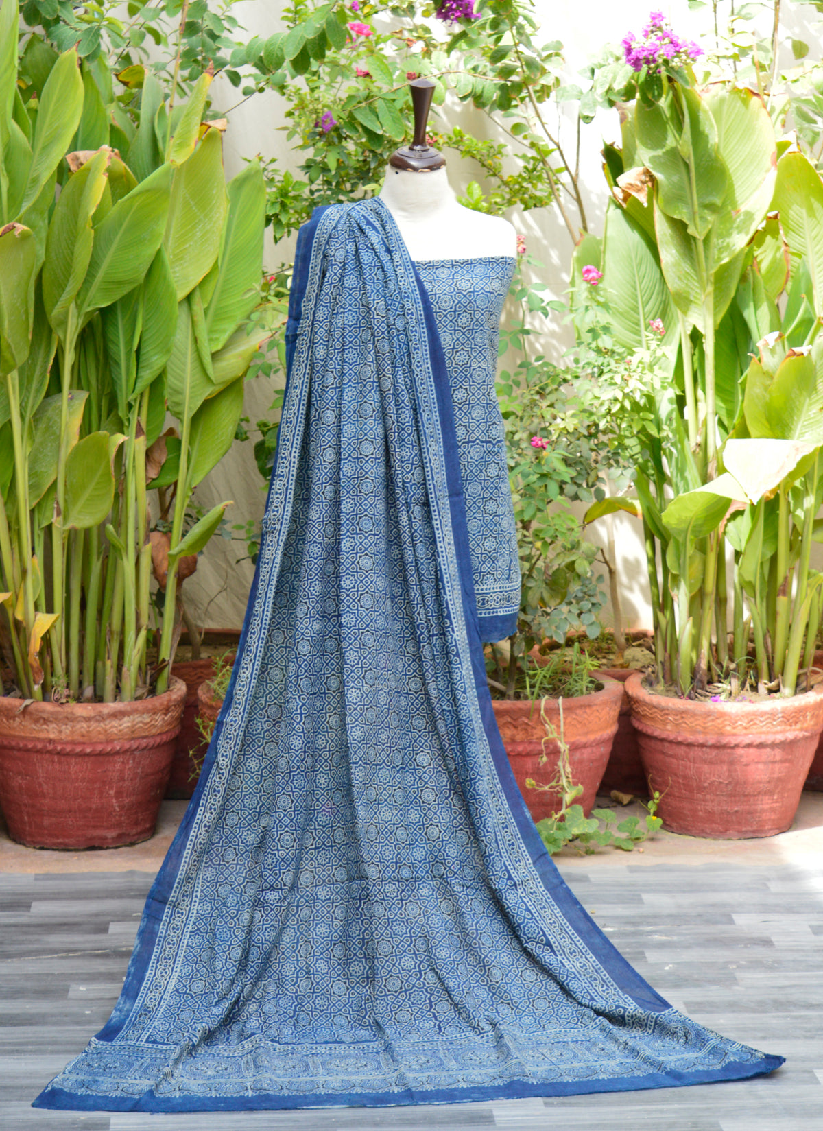 Ajrak Design Dress – Indigo Moroccan Print Lawn Shirt and Dupatta