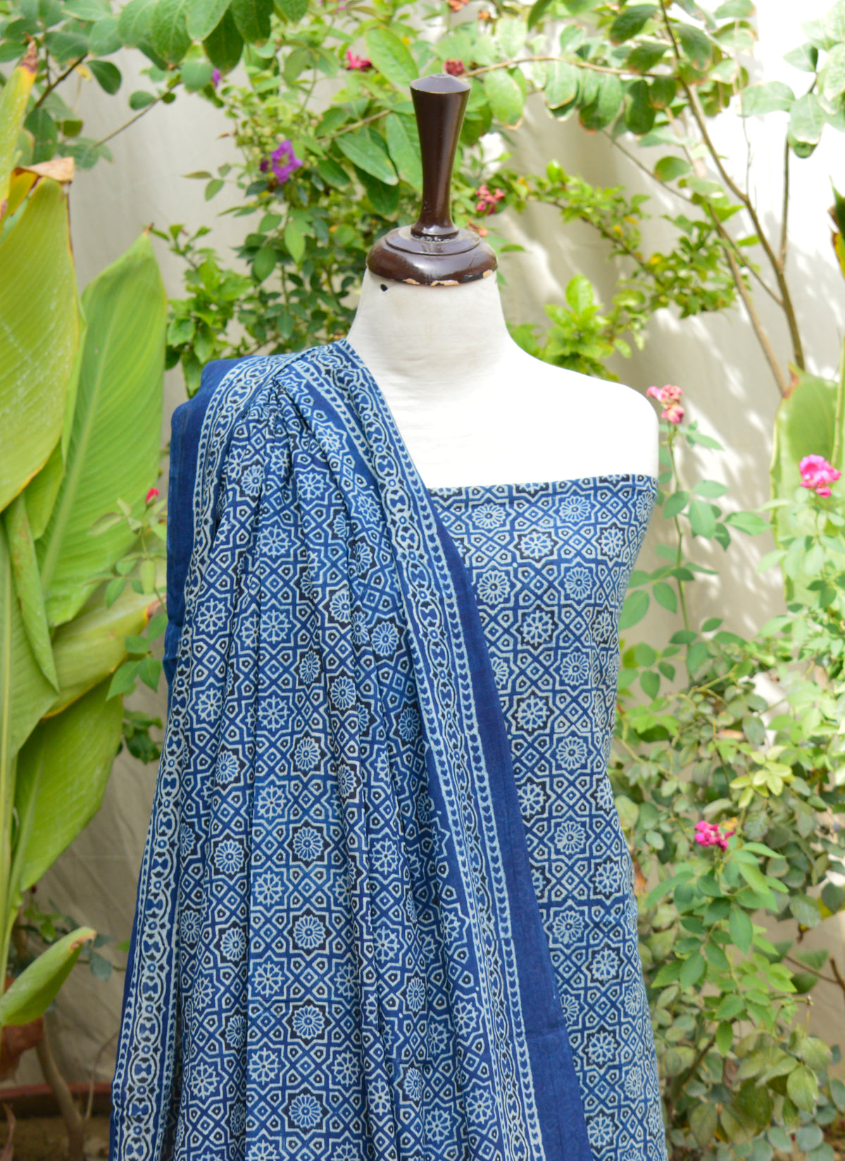 Hand Block Printed Ajrak Two-Piece Set – Organic Dye Indigo Design