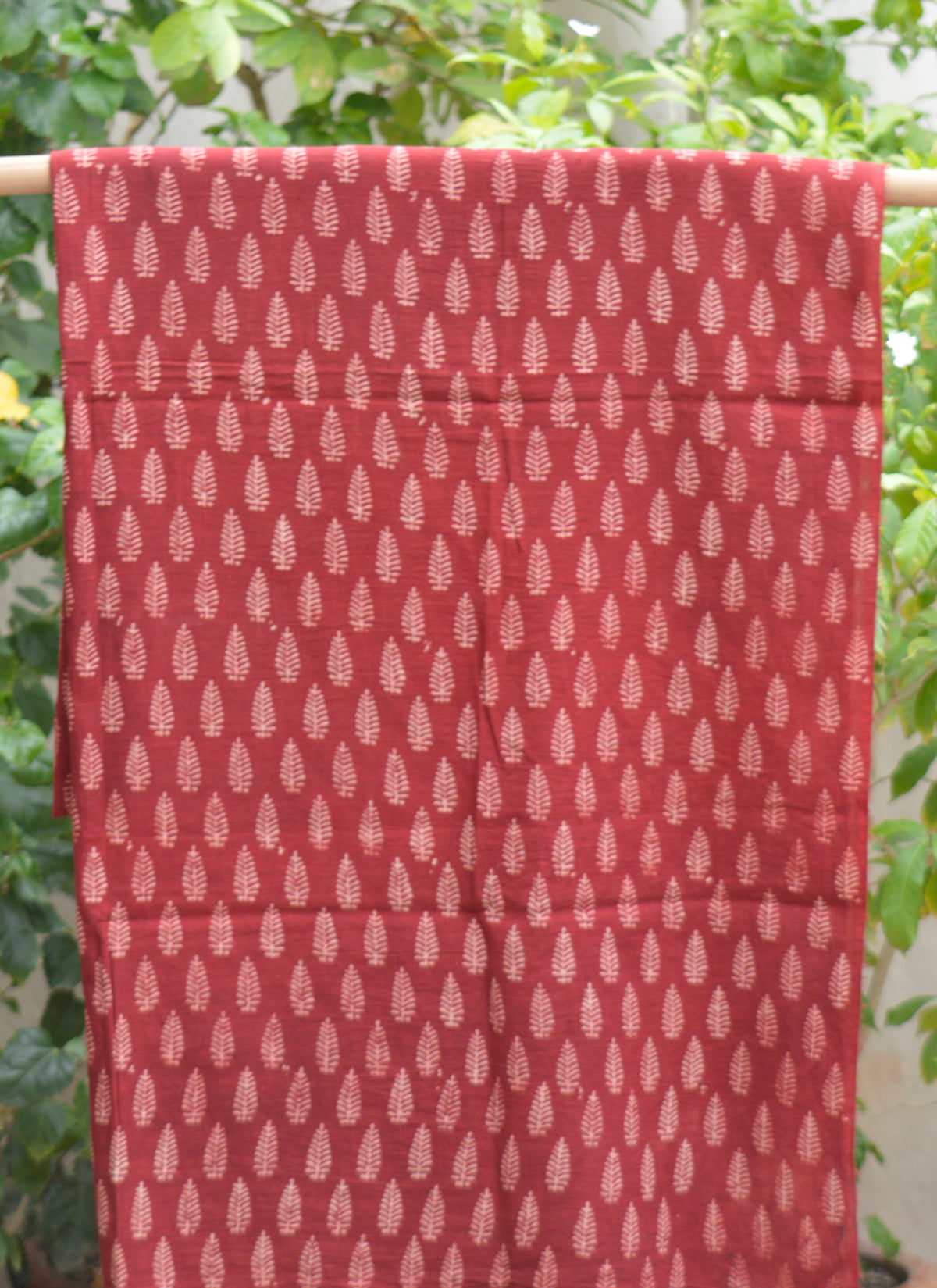 Mountain Butta reddish maroon Ajrak lawn fabric with traditional hand block printing