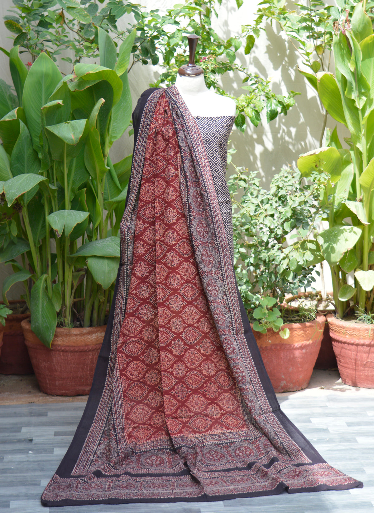 Ajrak Design Dress – Noorey print shirt and dupatta in organic dyed lawn