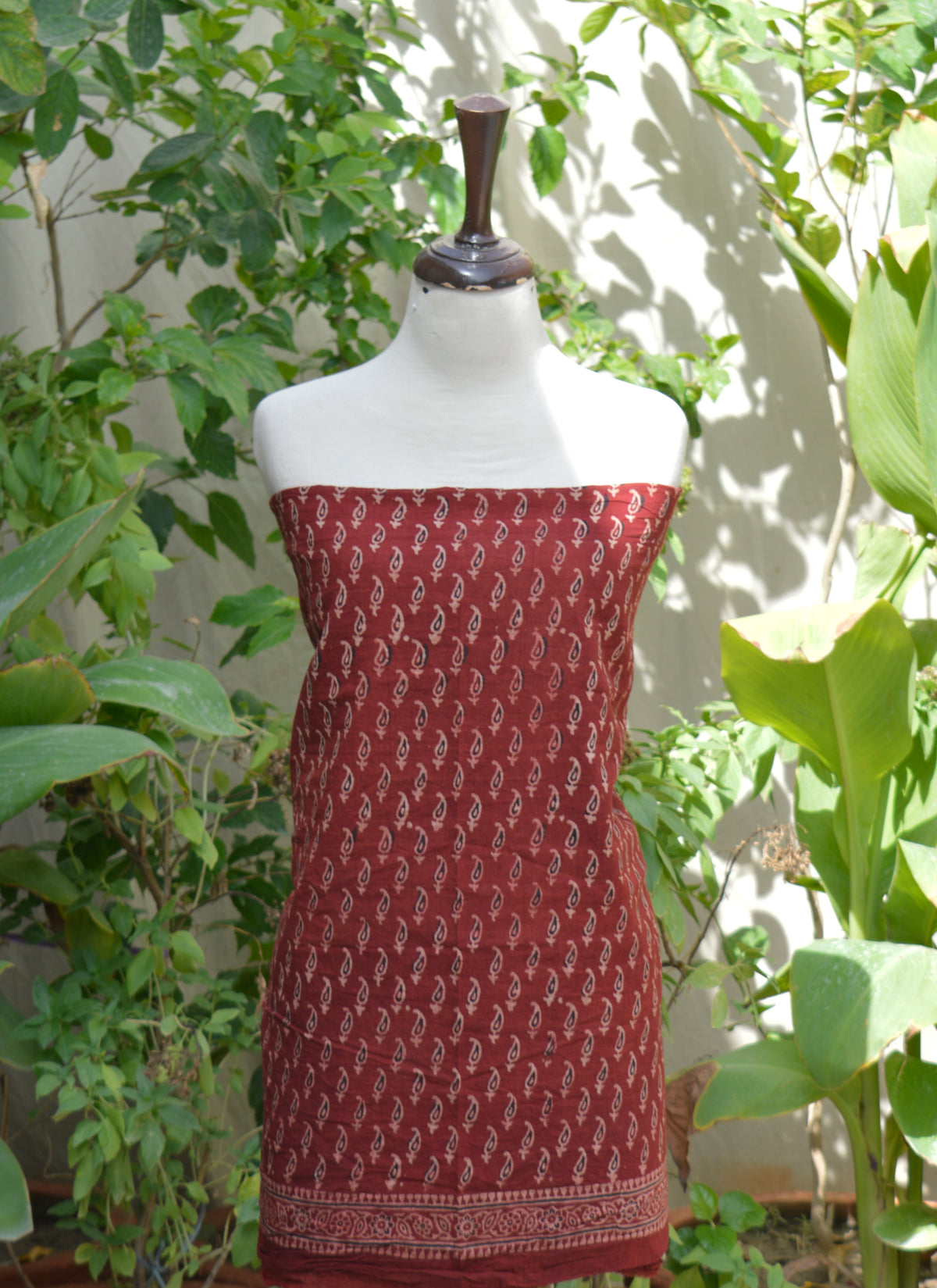 Eco-friendly Ajrak Kerry red shirt and dupatta set handcrafted by Sindhi artisans
