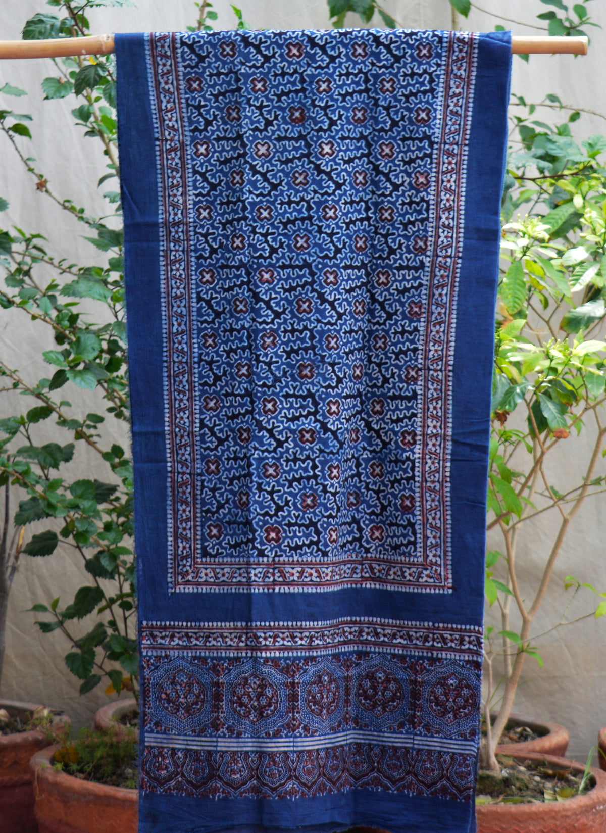 Indigo Kakkar scarf organic dye hand block printed lawn Ajrak Design Dress