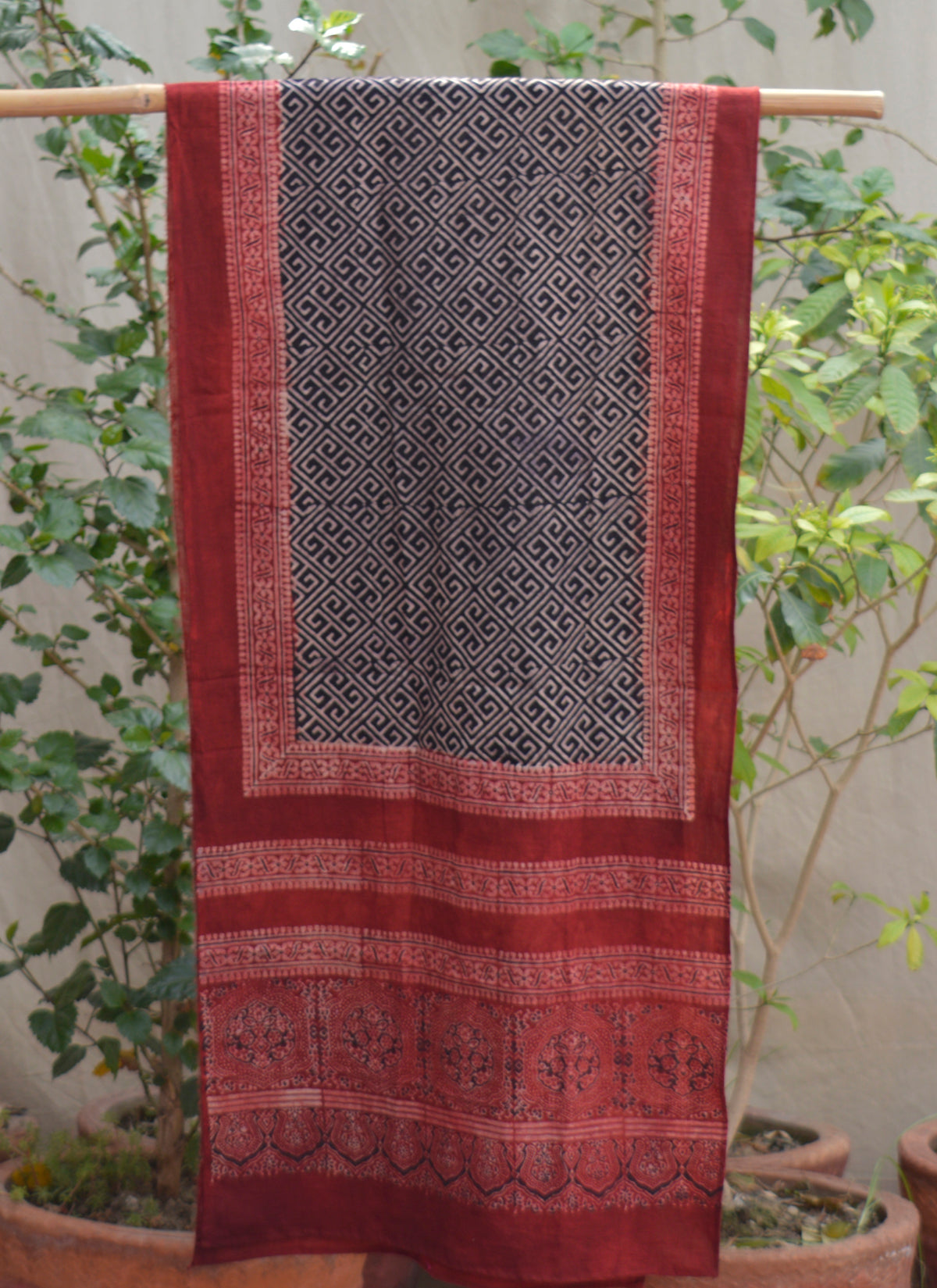 Two tone Ajrak scarf organic dye hand block printed lawn Ajrak Design Dress