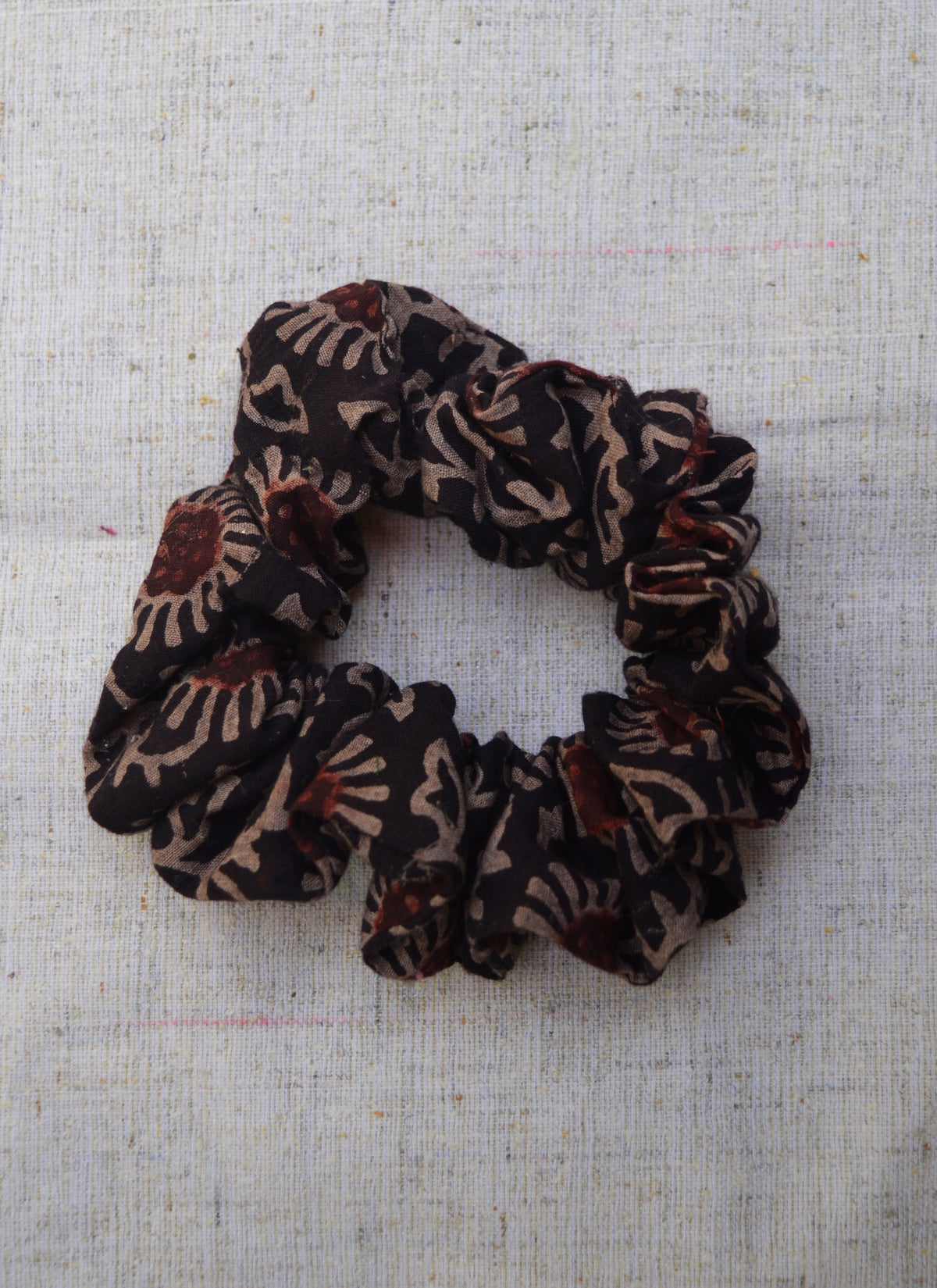 Ajrak Black Floral Scrunchie – Organic Dye Hair Accessory
