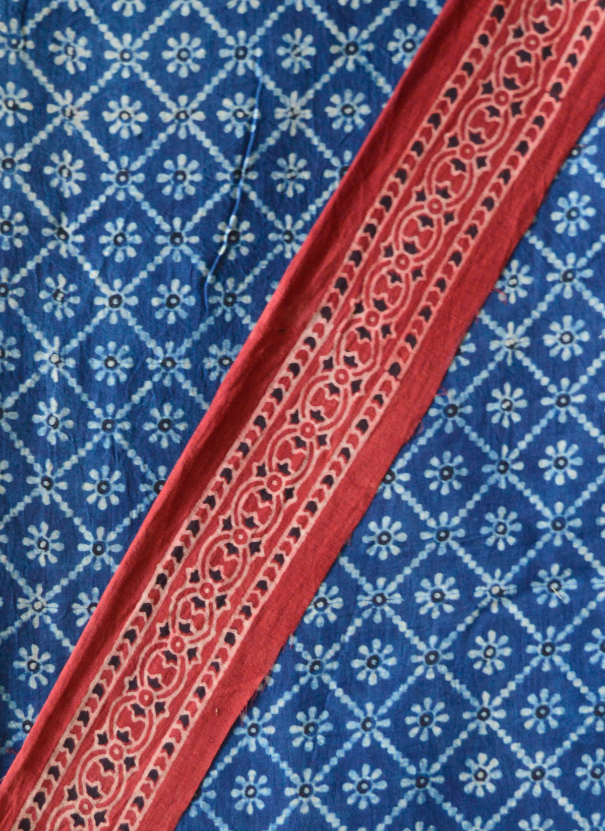Organic dye Ajrak smart border hand block printed for ethnic dress designing