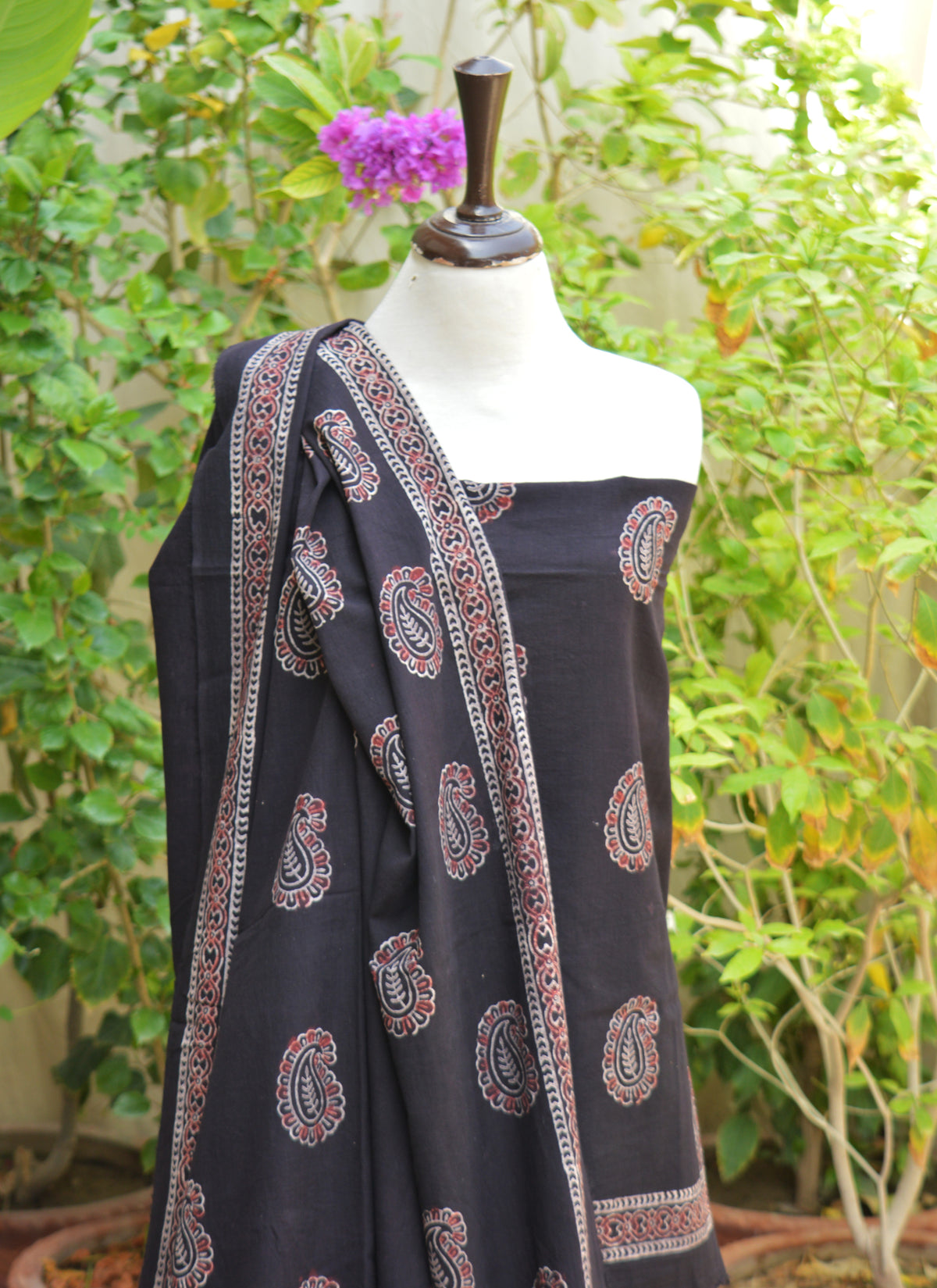 Black Ajrak Design Dress featuring traditional Two Tone Anbi motif on premium lawn fabric with matching dupatta