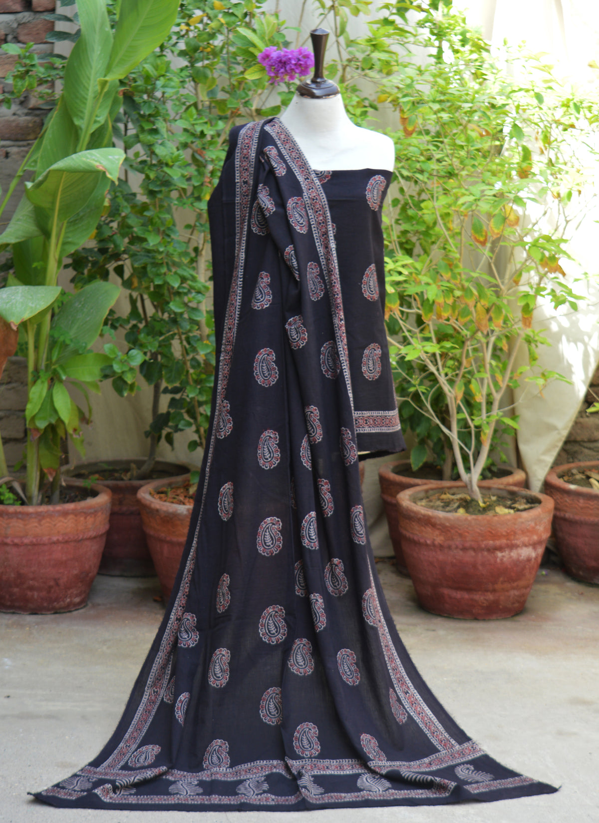 Traditional Sindhi Ajrak Two Tone Anbi two-piece suit in breathable lawn fabric with organic dye craftsmanship