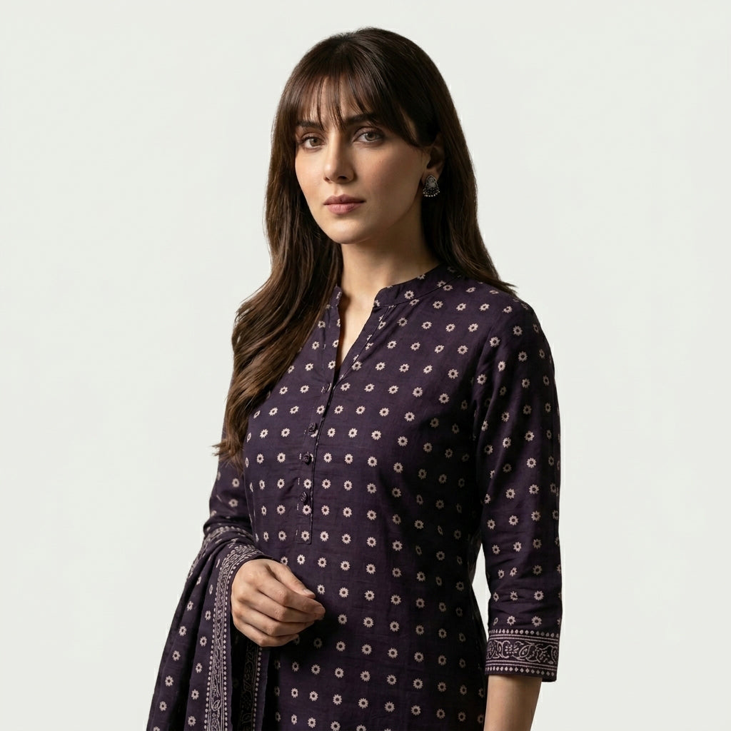 Ajrak Cosmic Diamonds Black Two Piece dress Set