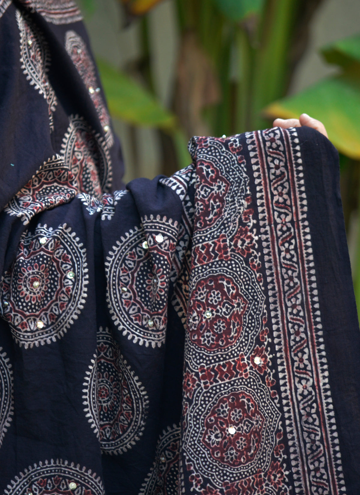 Ajrak Chakra Black and Burgundy Lawn Wrap
