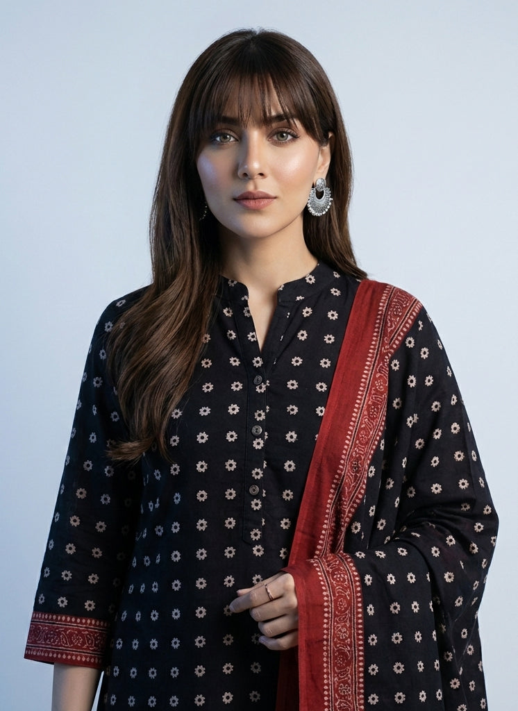 Ajrak Design Dress Cosmic Diamonds organic dye hand block printed lawn two piece shirt dupatta Pakistan