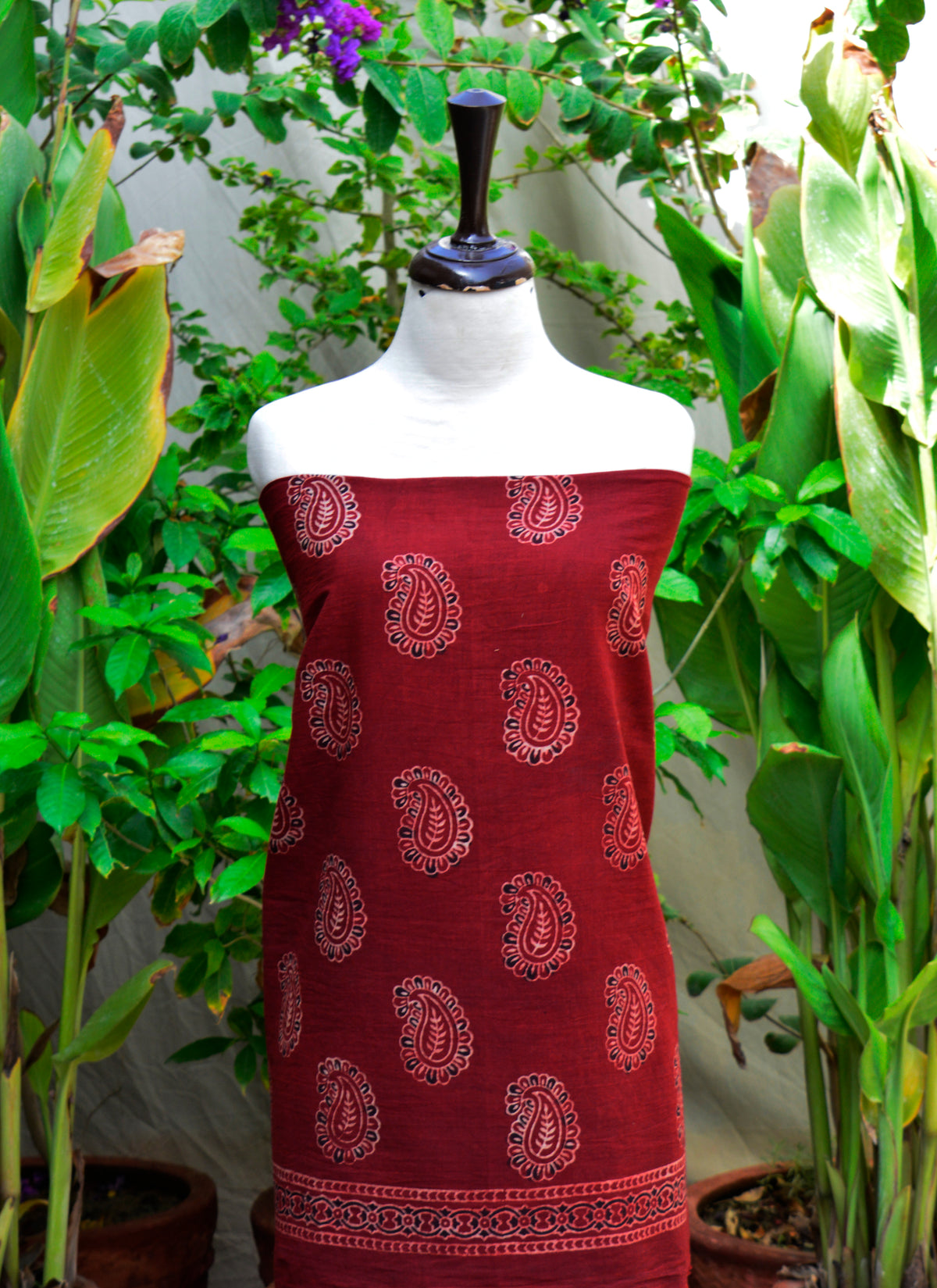 Luxury Ajrak Design Dress reddish maroon Anbi pattern unstitched two-piece