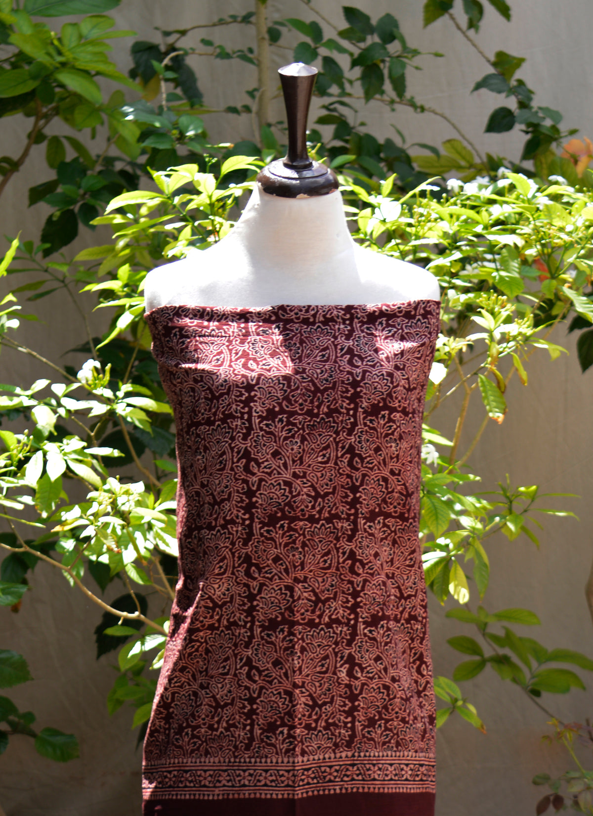 Organic dye Ajrak Design Dress maroon floral bel unstitched suit