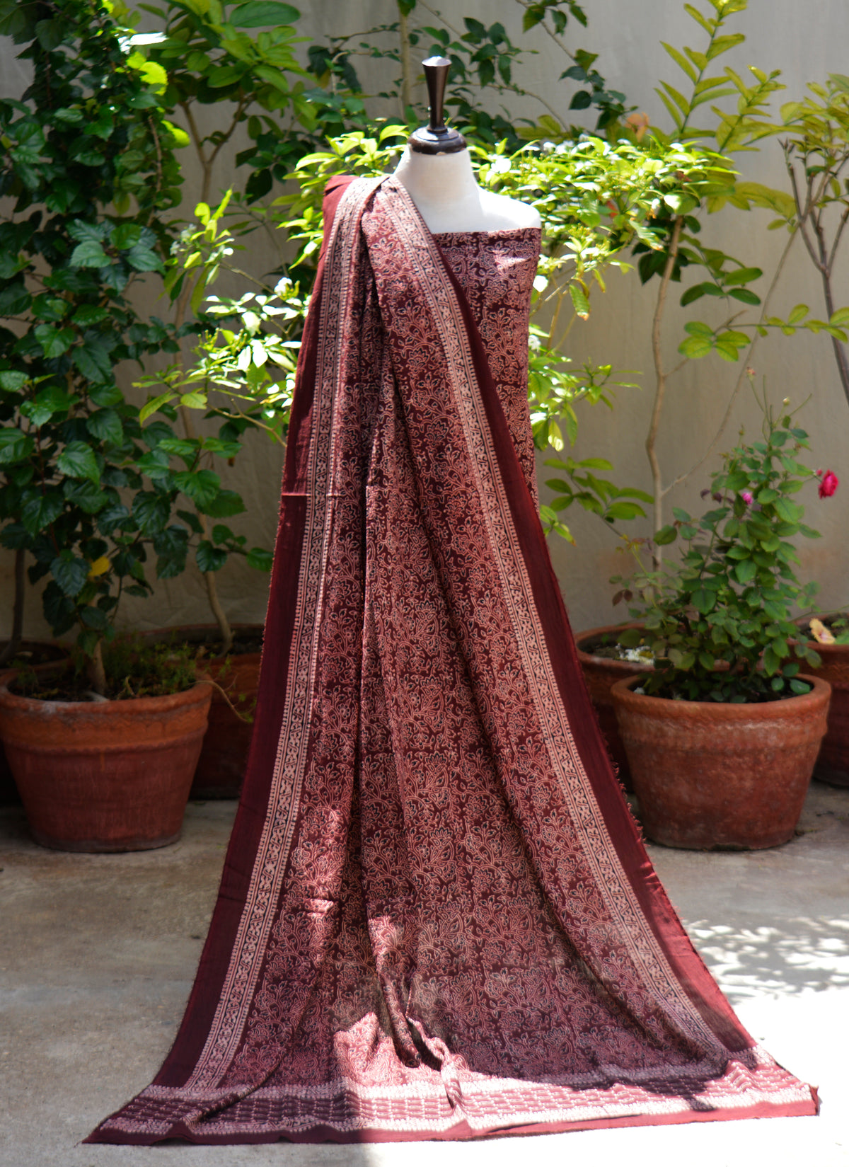 Ajrak Design Dress floral bel maroon organic dye hand block printed lawn two piece