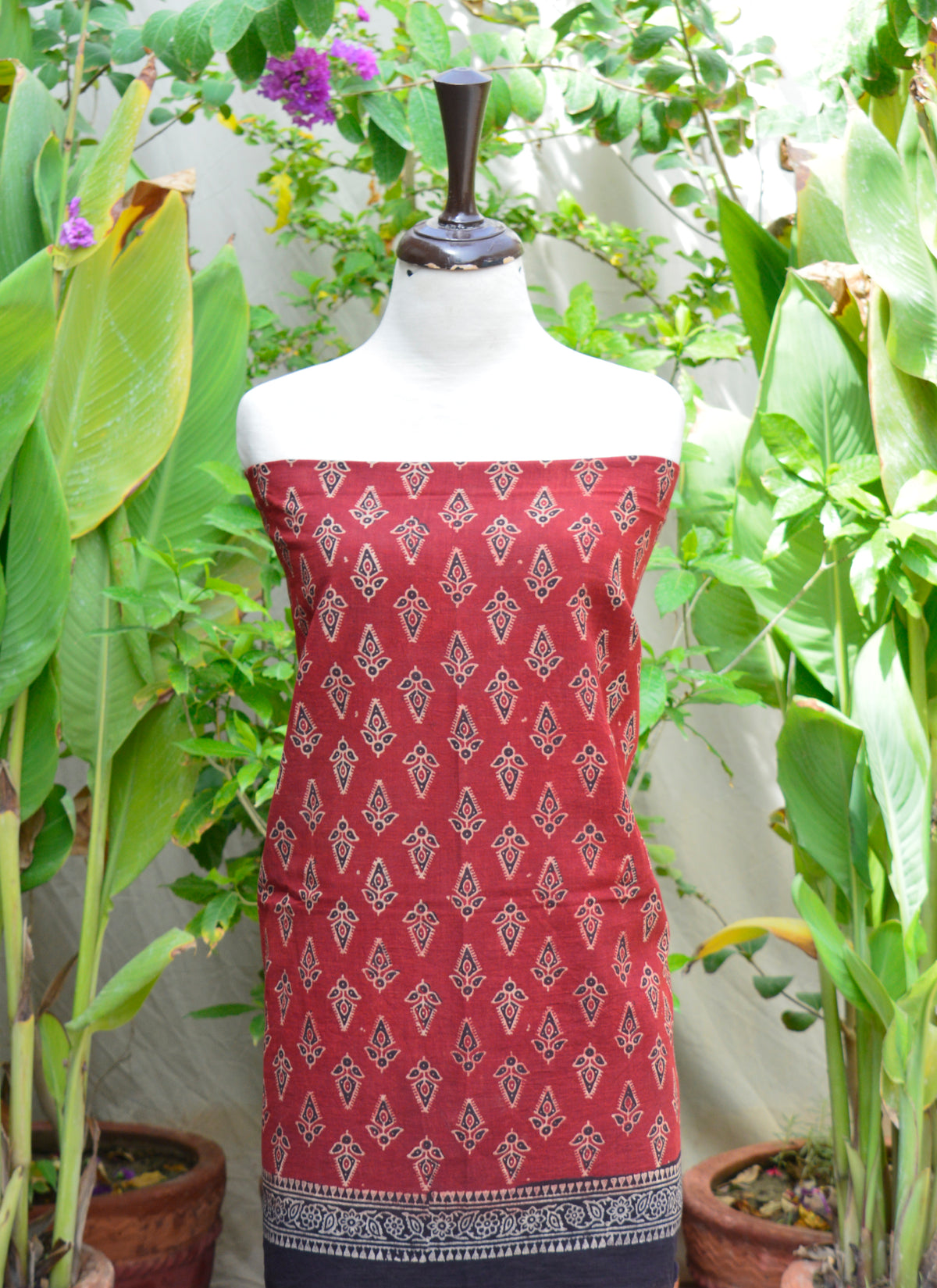 Organic dyed Ajrak set – floral butti shirt and detailed dupatta