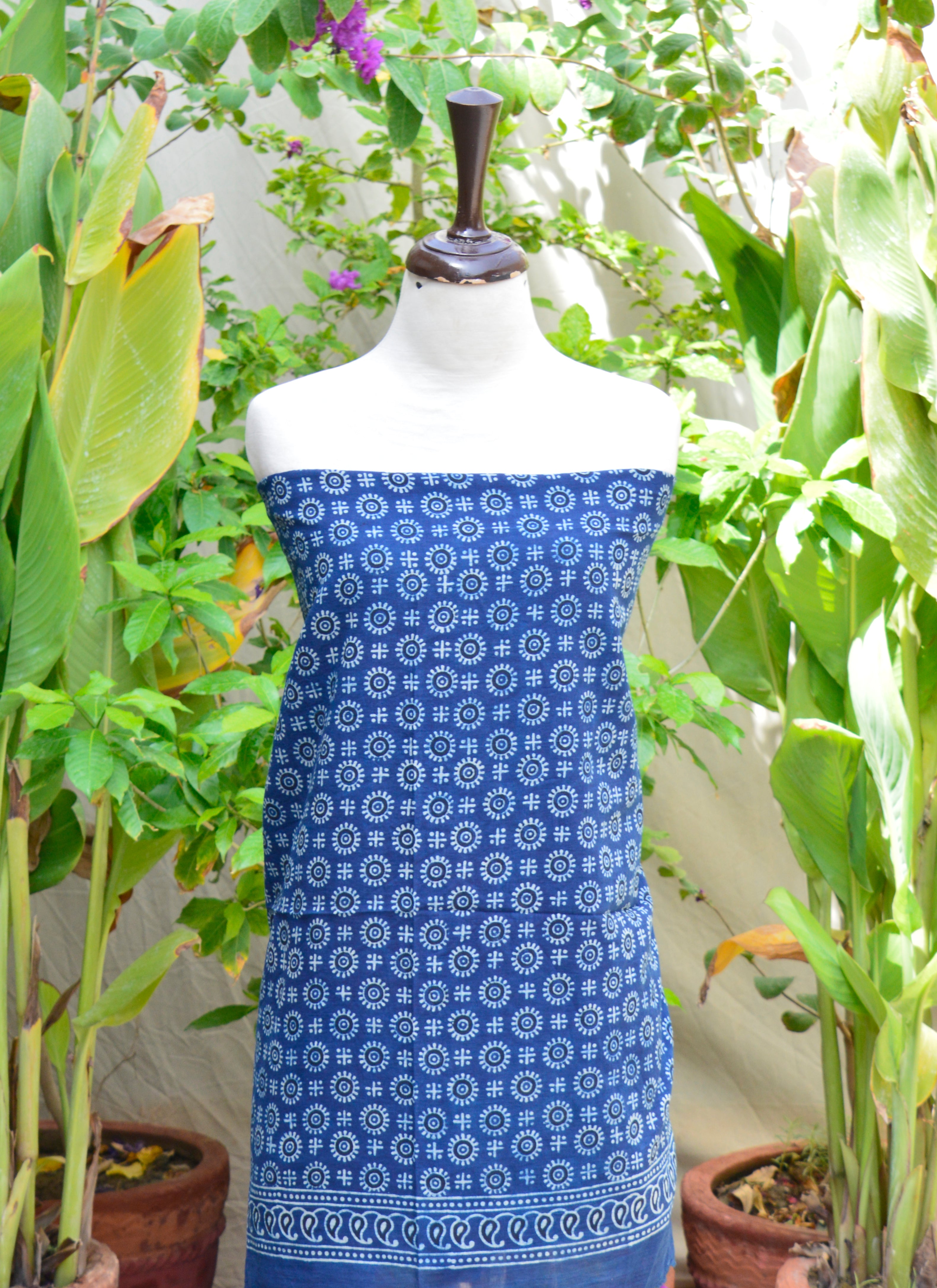 Ajrak Indigo Floral Lawn  Organic Dye Hand Block Print Sartiyoon   Pakistan's Leading Crafts Brand