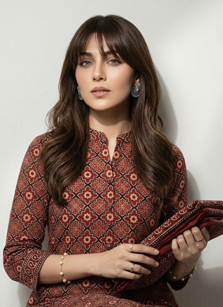 Ajrak Design Dress Kashigar luxury organic dye hand block printed two piece for women