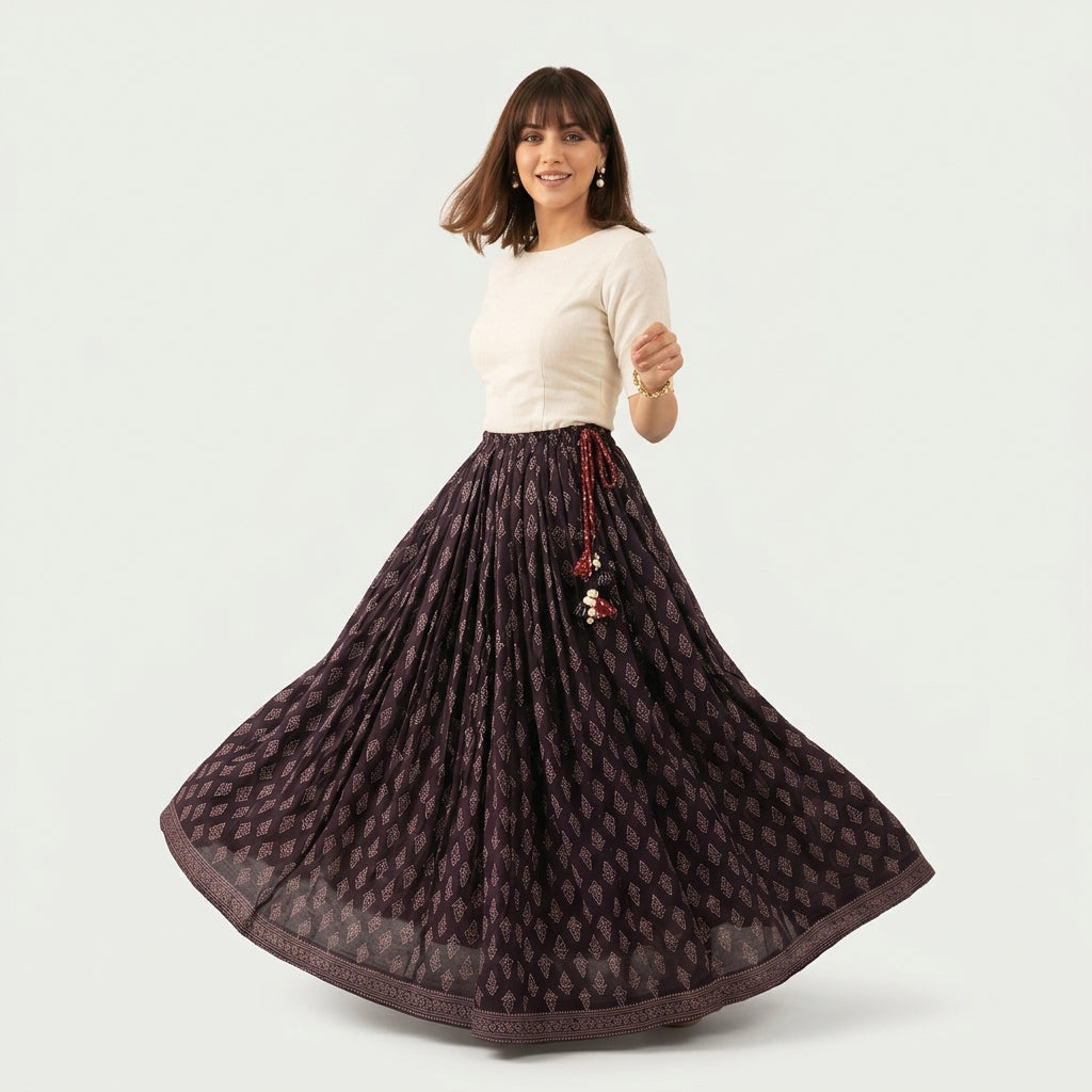 Traditional printed maxi skirt with bold Ajrak motifs