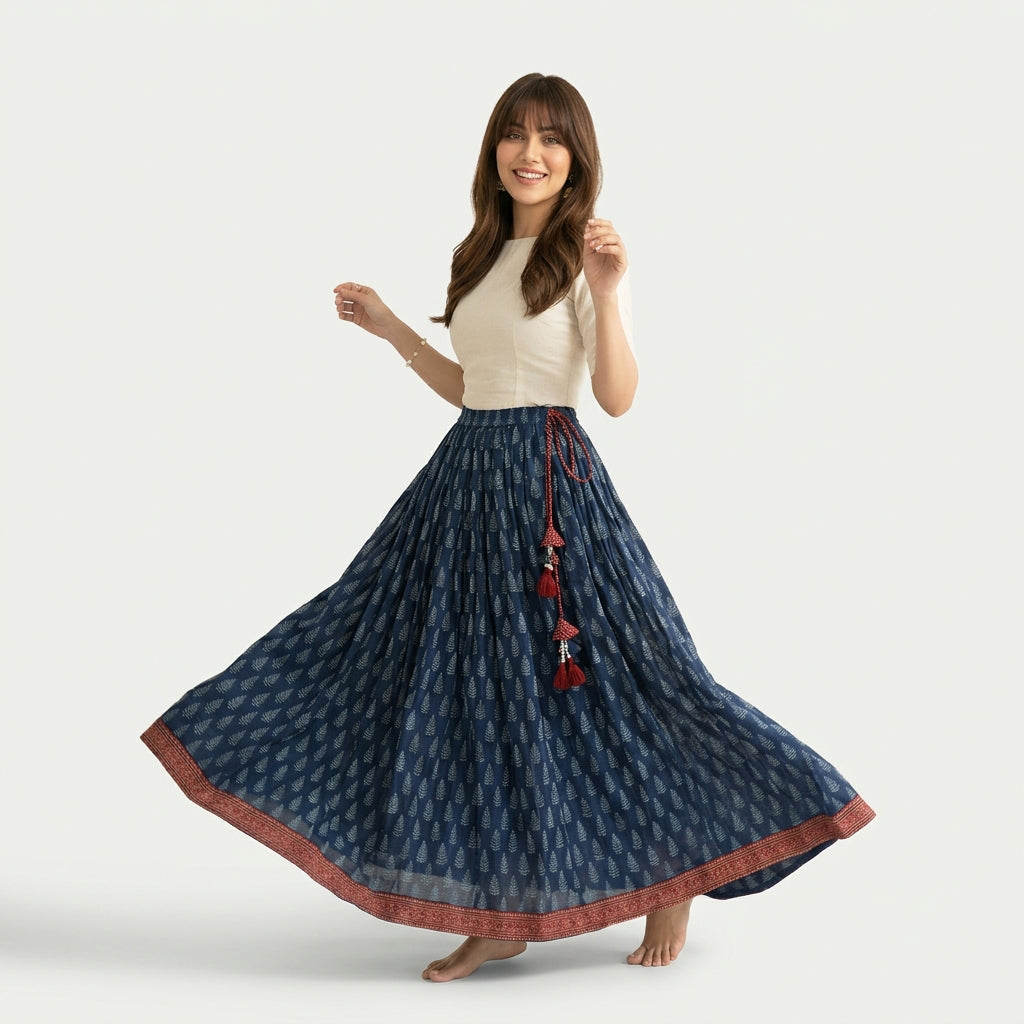 Ajrak skirt with traditional diamond-shaped block print motifs