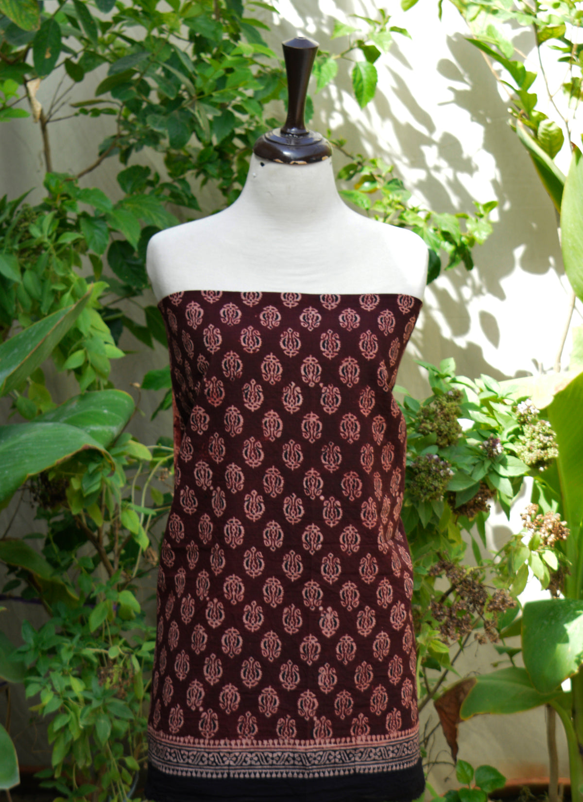 Organic dye hand block printed Ajrak floral maroon shirt and dupatta two piece suit Pakistan