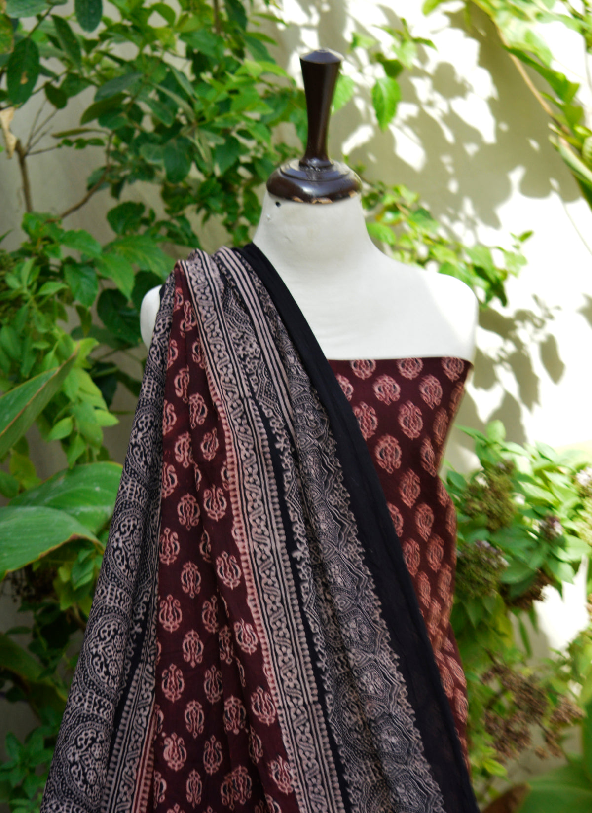 Ajrak floral block print maroon dress material ethnic wear Pakistan
