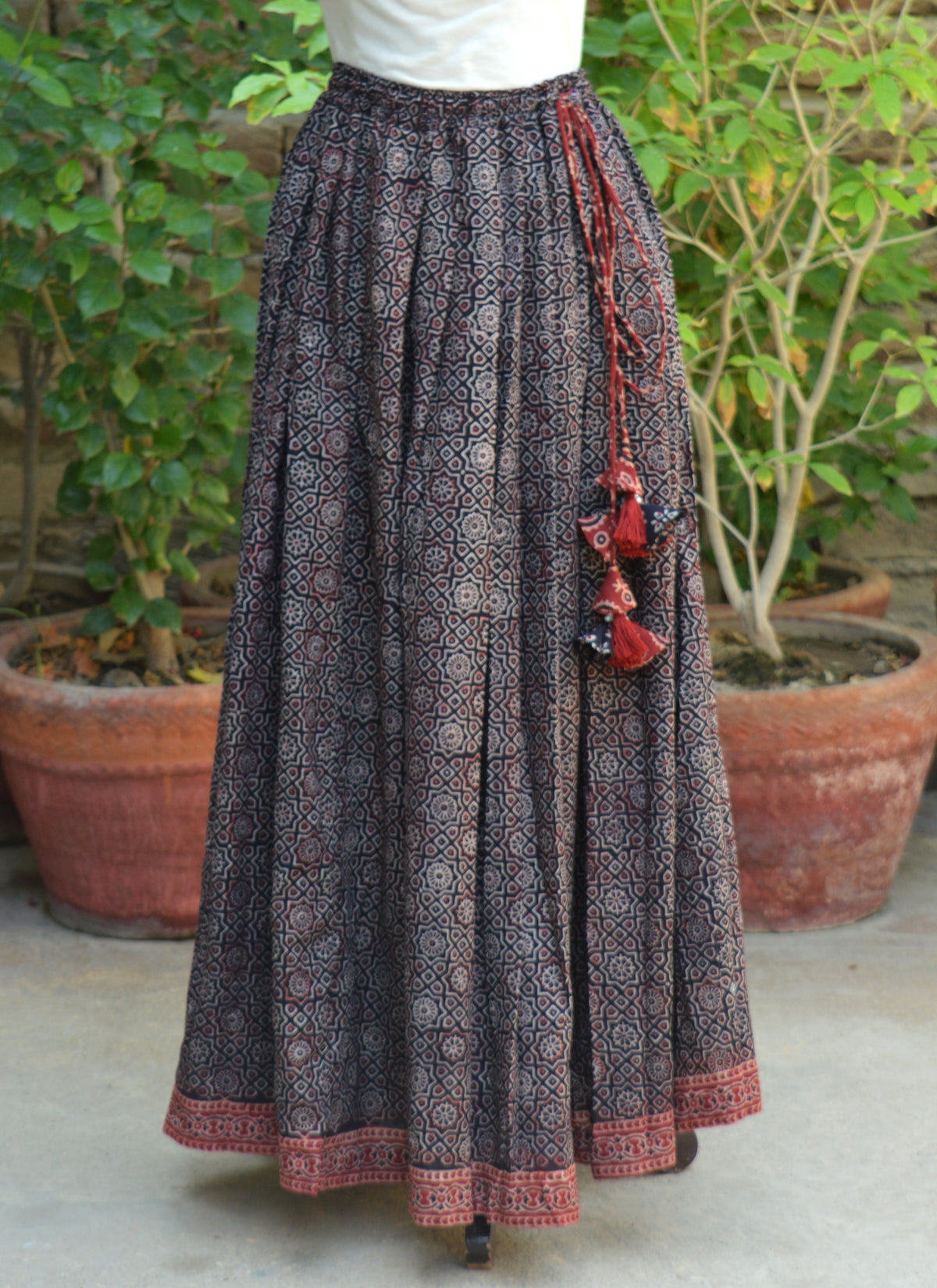 Moroccan Motif Ajrak Lawn Maxi Skirt with Traditional Hand Block Print