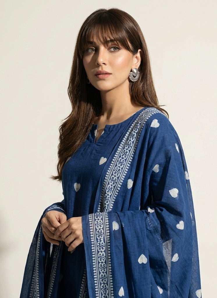 Ajrak design dress Pakistan organic dye hand block printed unstitched two piece shirt dupatta cotton lawn