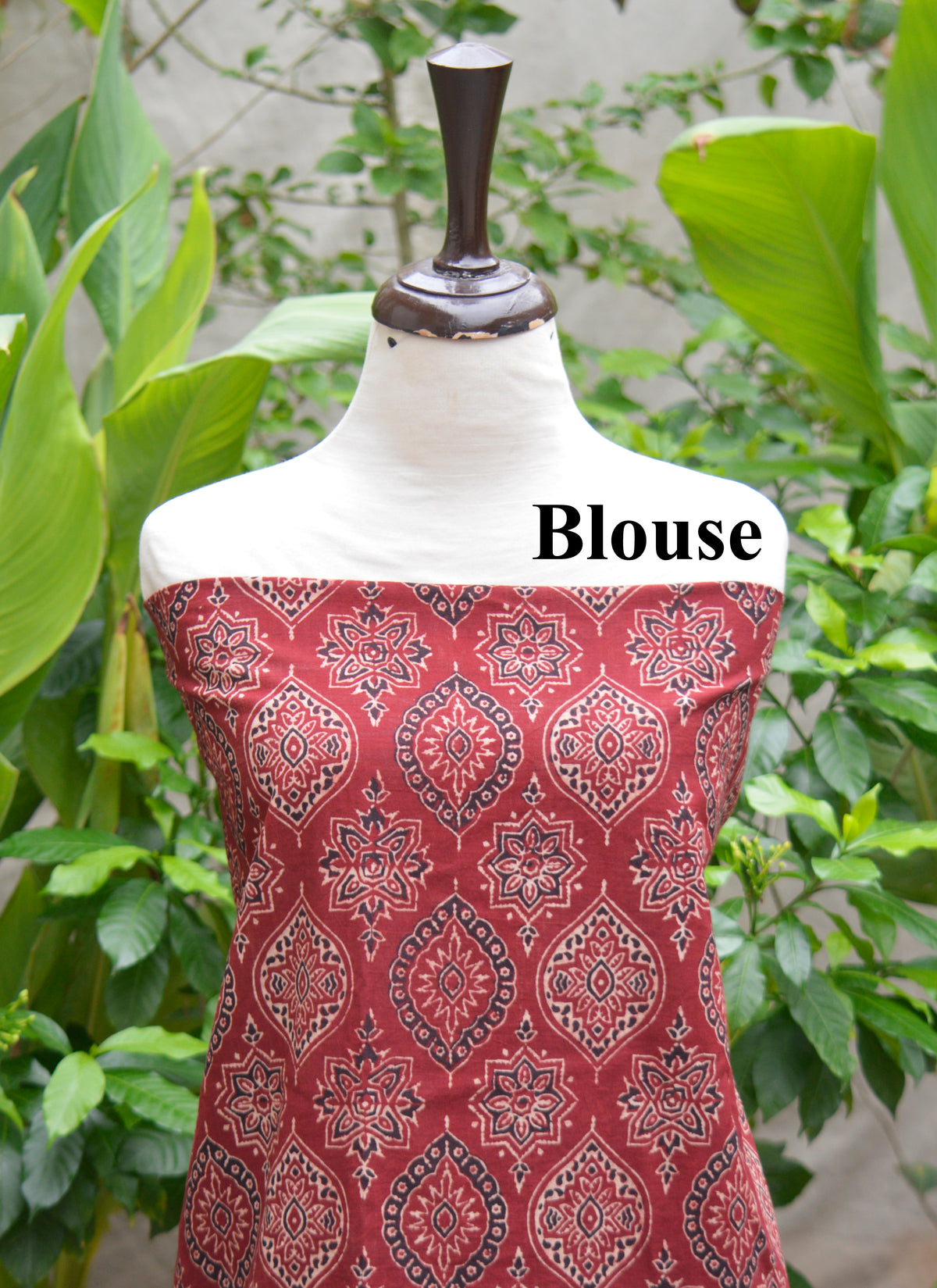 Ajrak block print blouse piece in Badam Red organic dyed lawn cotton