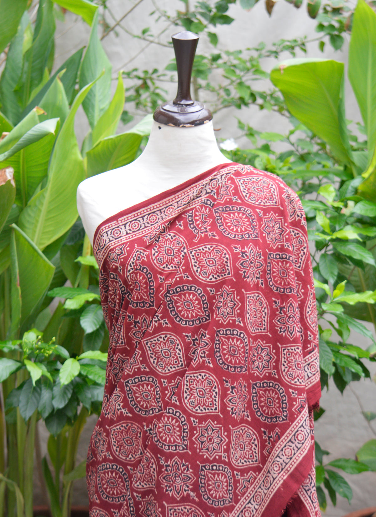 Ajrak Design Saree Badam Red handmade organic dye cotton hand block print saree