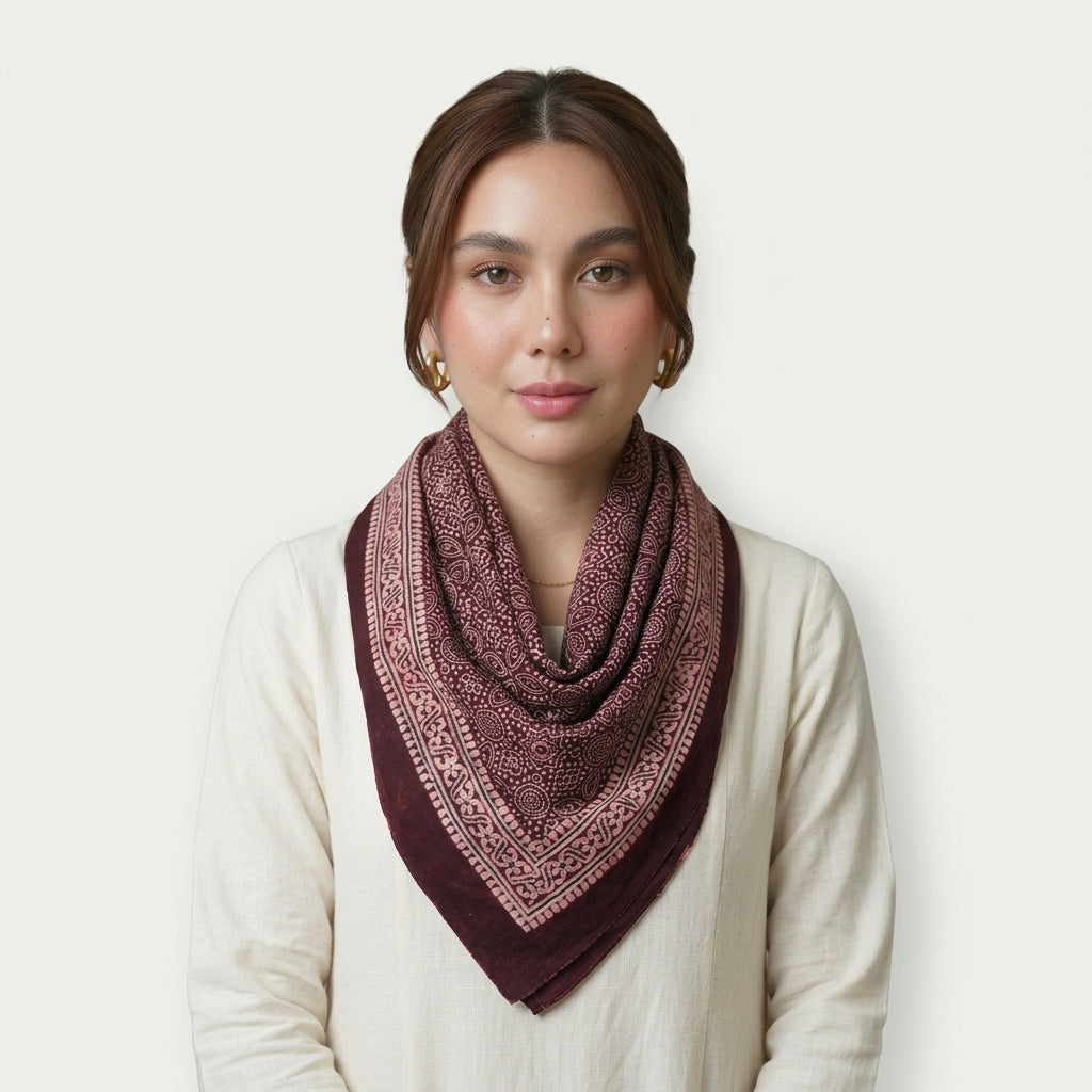 Traditional Ajrak stoler featuring heritage-inspired geometric designs