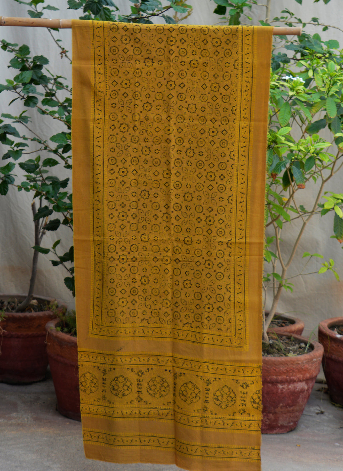 Mustard Ajrak scarf organic dye hand block printed cotton Ajrak Design Dress