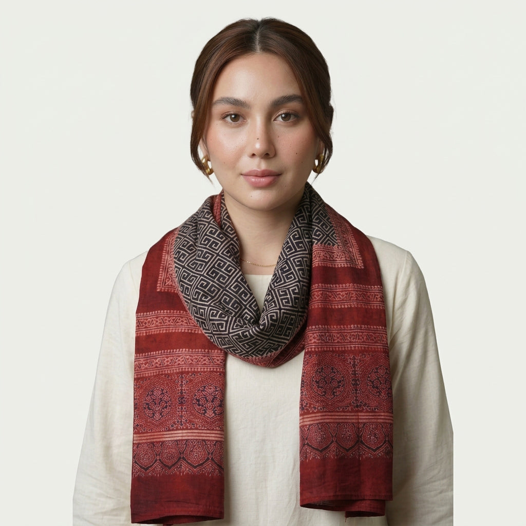 Ajrak dupatta style stole with authentic heritage-inspired prints