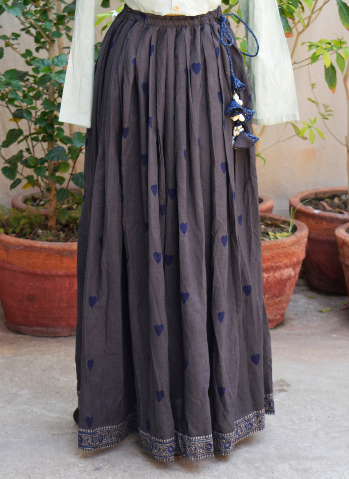 Boho Ajrak skirt lawn fabric with 5 meter flare and adjustable dori