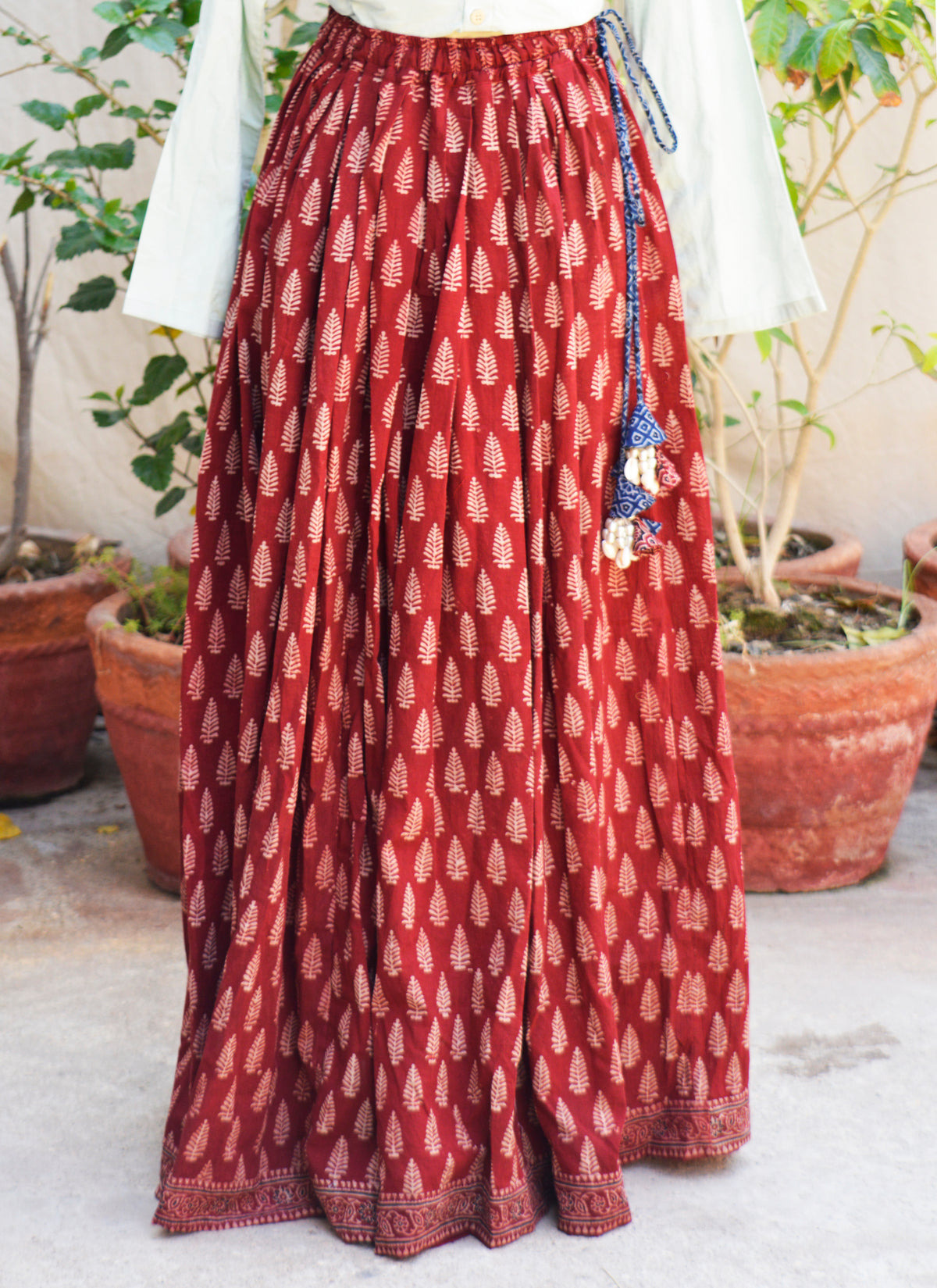 Premium lawn Ajrak maxi skirt with 5 meter flare
