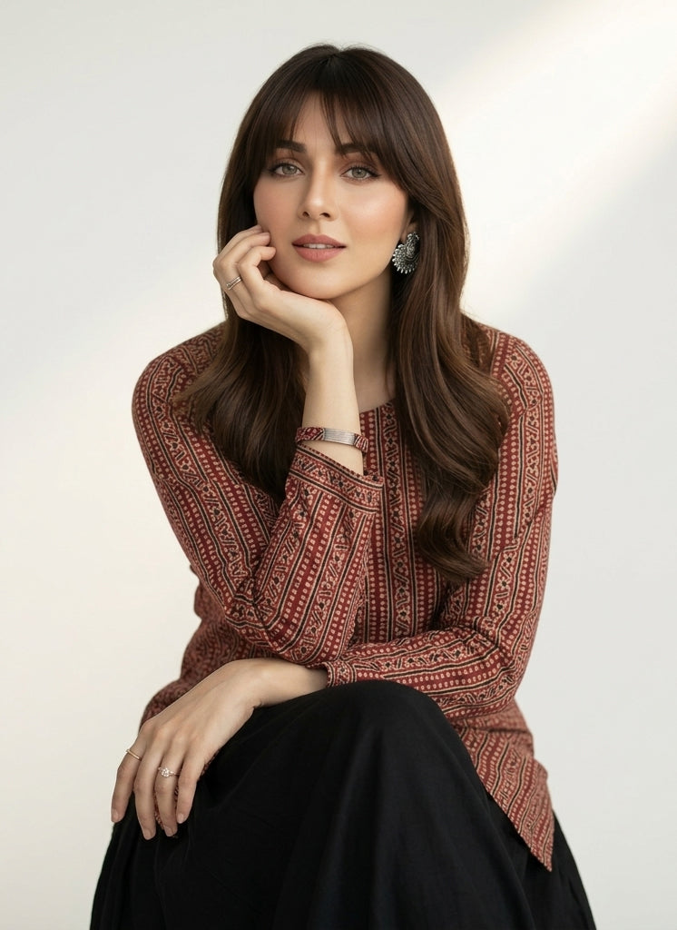 Organic dye Ajrak kurta Stripe trouser unstitched set Ajrak Design Dress Pakistan