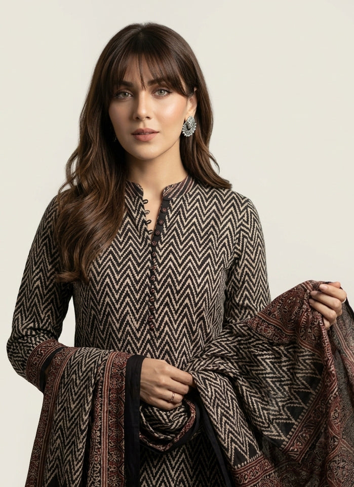 Ajrak Design Dress ZigZag – Organic Dye Hand Block Printed Two-Piece (Lawn)